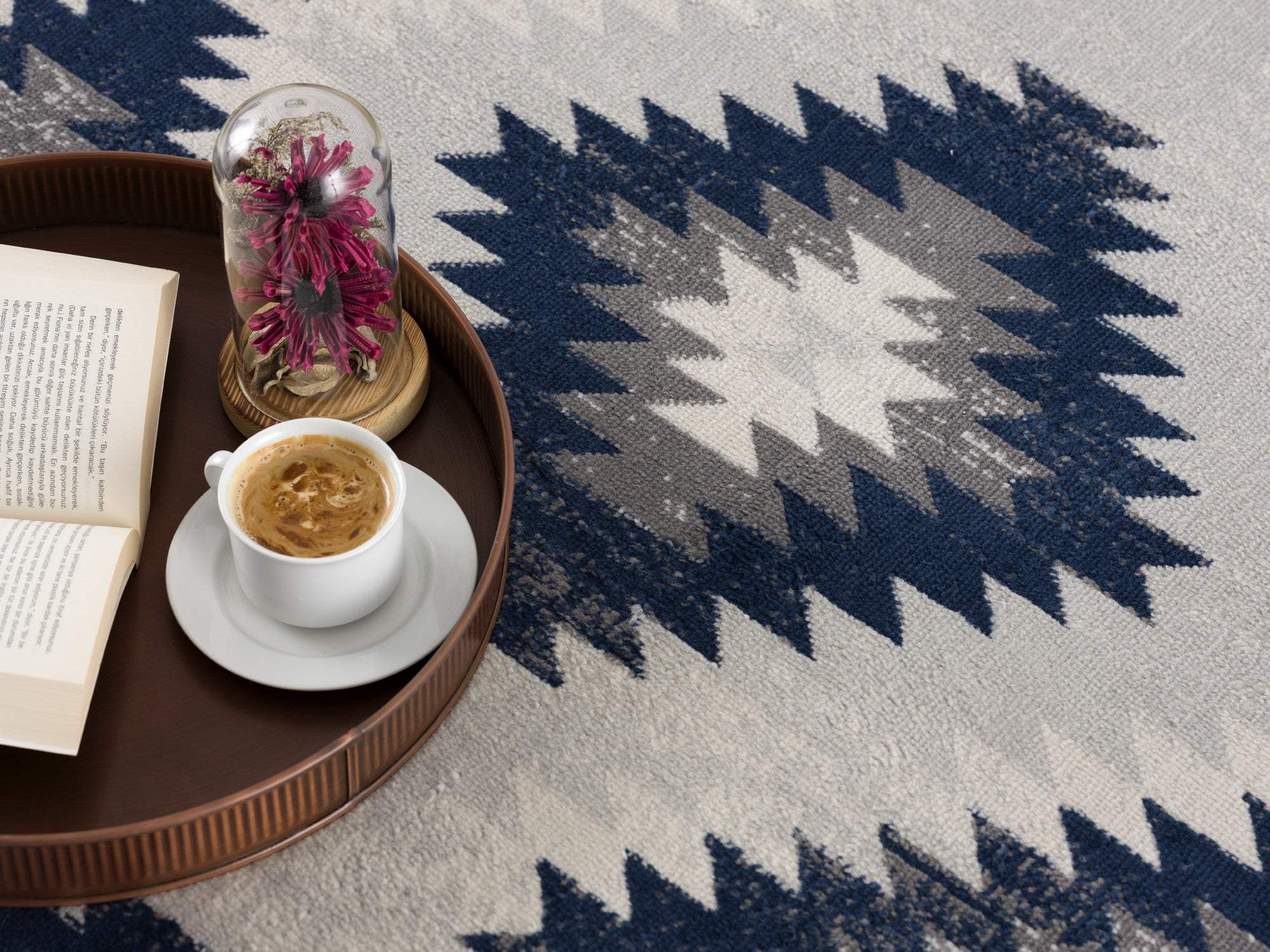9' X 13' Blue and Gray Kilim Pattern Area Rug - Image 4