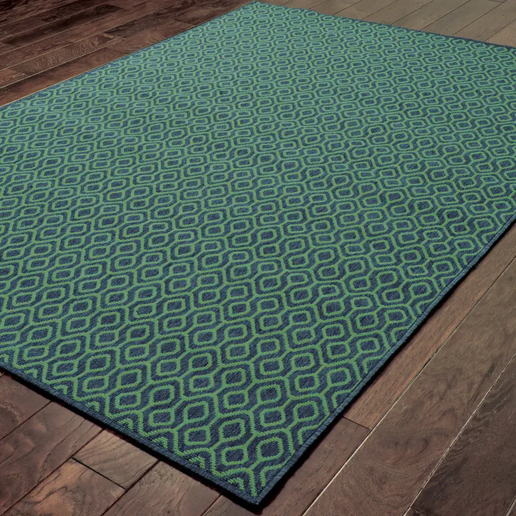 9' X 13' Blue and Green Geometric Stain Resistant Indoor Outdoor Area Rug - Image 4