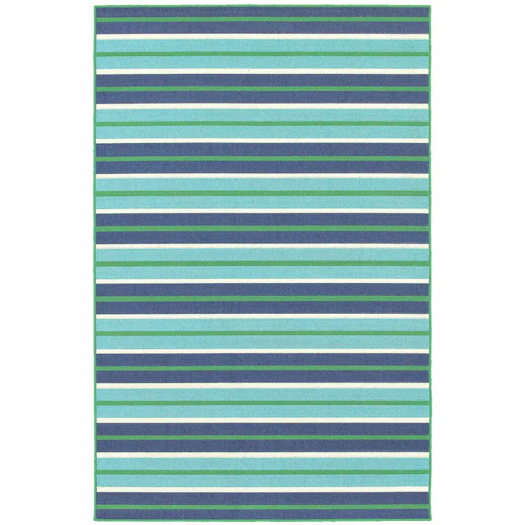 9' X 13' Blue and Green Geometric Stain Resistant Indoor Outdoor Area Rug