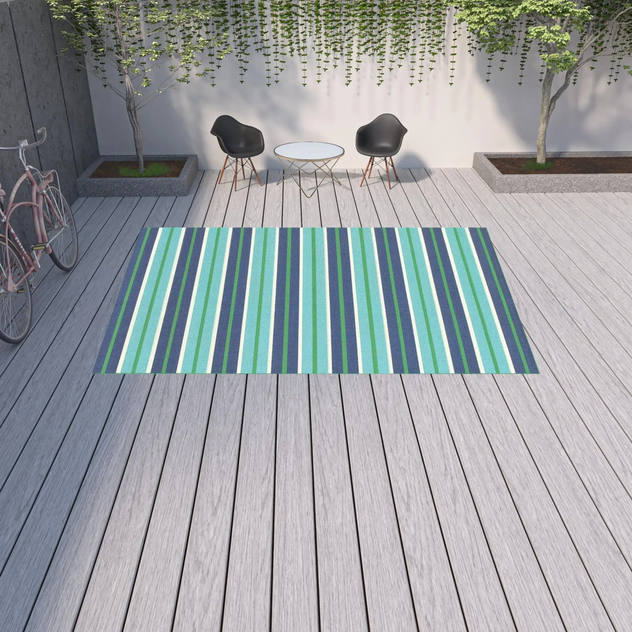 9' X 13' Blue and Green Geometric Stain Resistant Indoor Outdoor Area Rug - Image 2