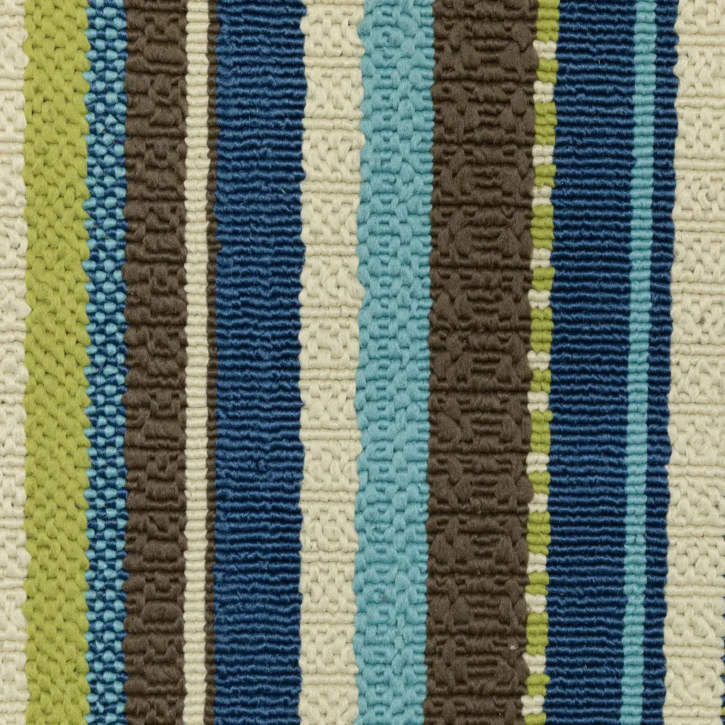 9' X 13' Blue and Green Striped Stain Resistant Indoor Outdoor Area Rug - Image 4