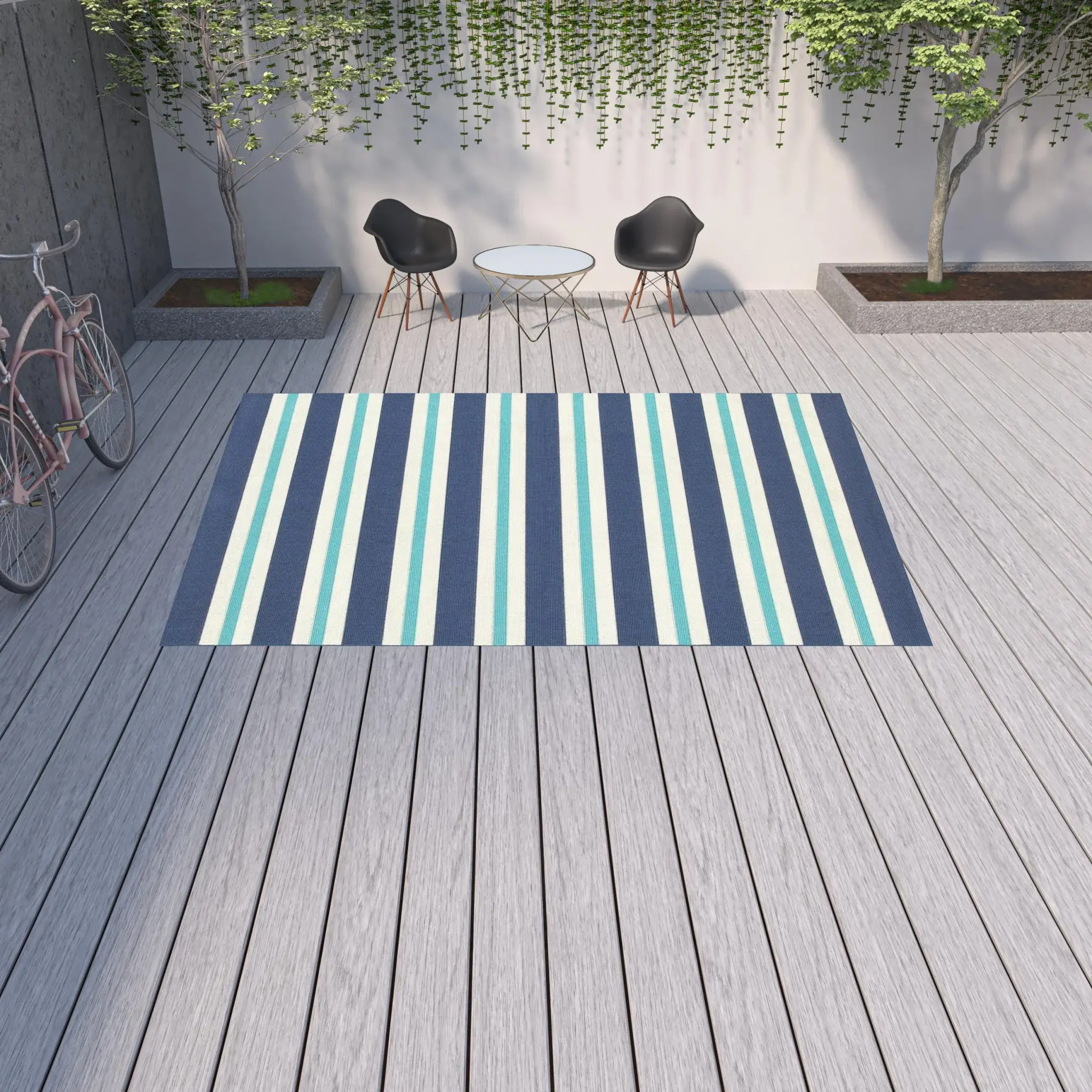 9' X 13' Blue and Ivory Geometric Stain Resistant Indoor Outdoor Area Rug - Image 2