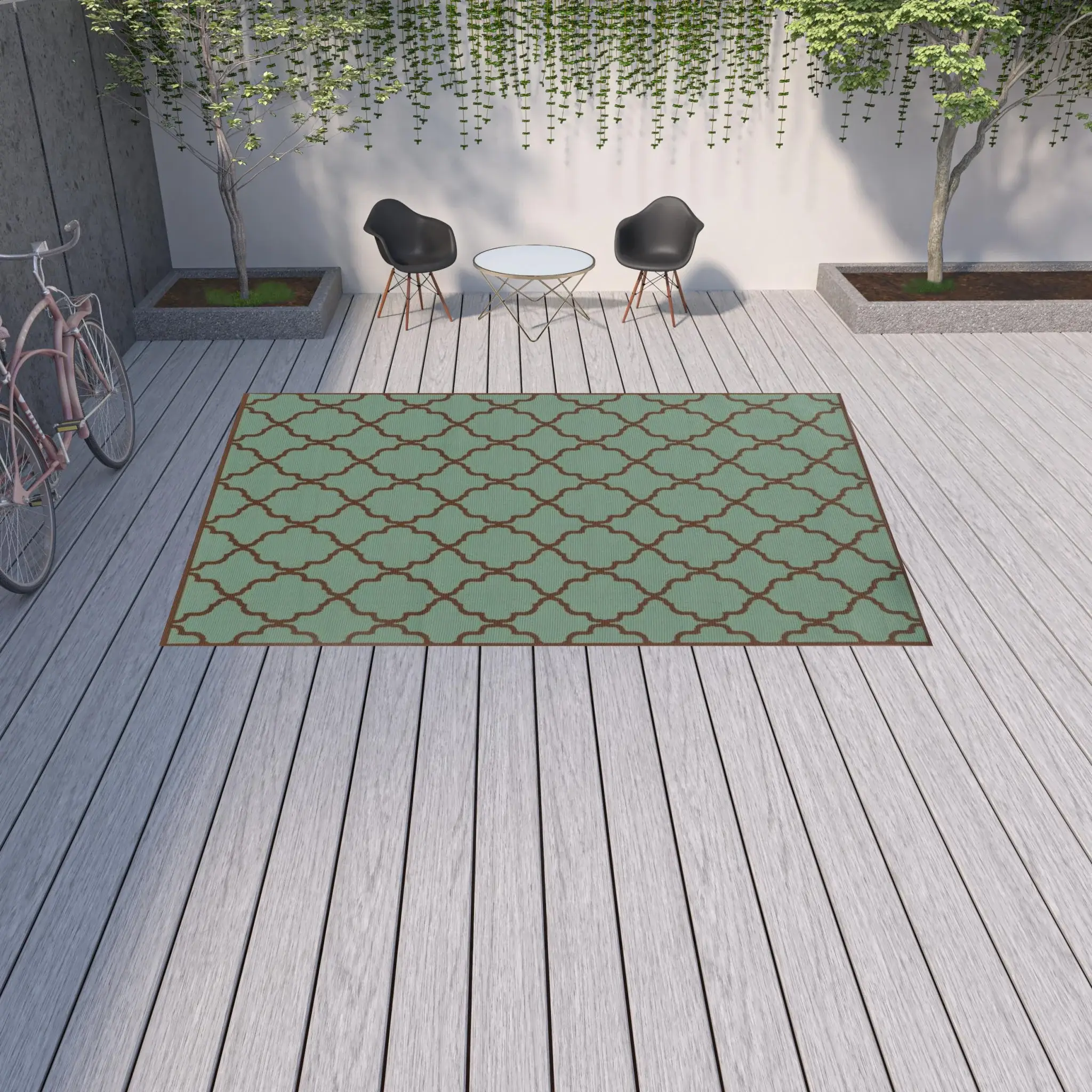 9' X 13' Blue Geometric Stain Resistant Indoor Outdoor Area Rug - Image 2