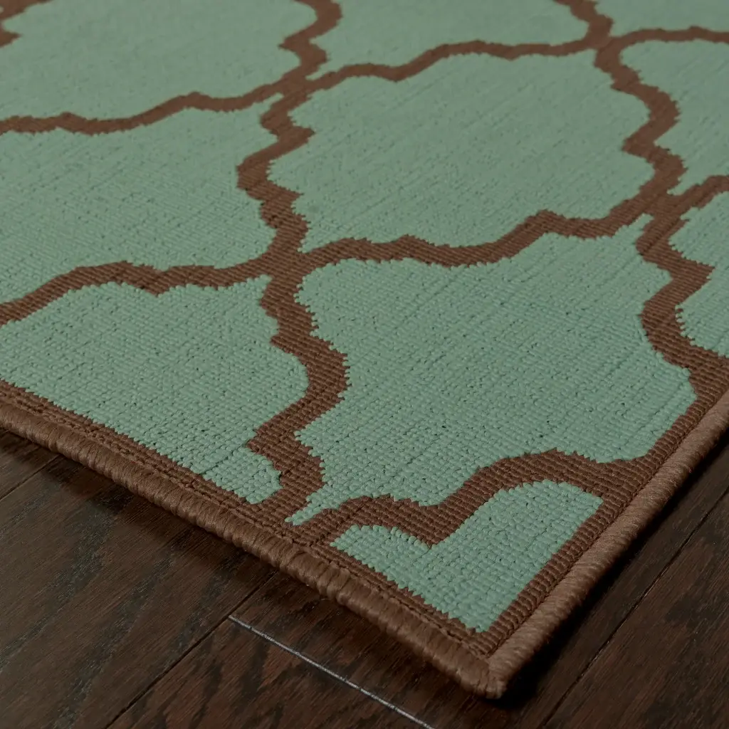 9' X 13' Blue Geometric Stain Resistant Indoor Outdoor Area Rug - Image 3