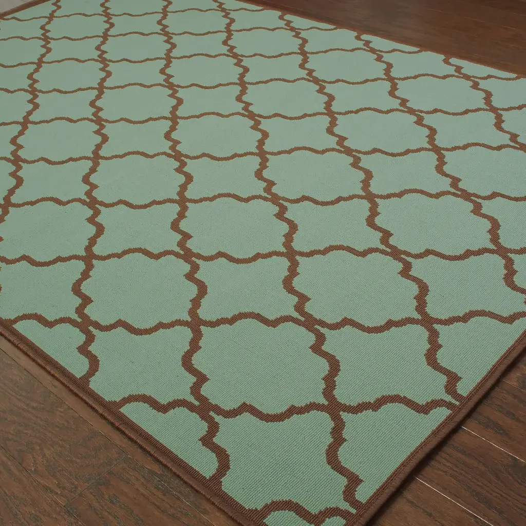 9' X 13' Blue Geometric Stain Resistant Indoor Outdoor Area Rug - Image 4
