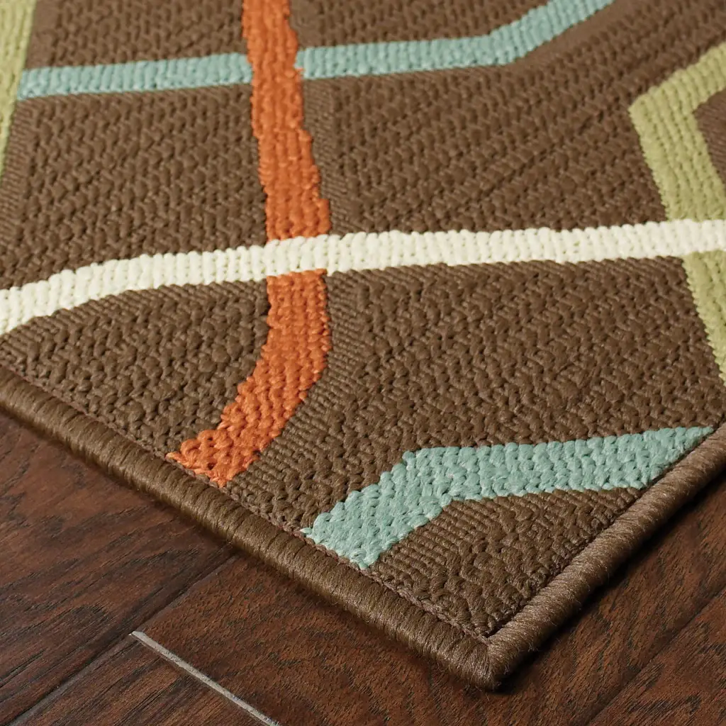 9' X 13' Brown and Ivory Geometric Stain Resistant Indoor Outdoor Area Rug - Image 3