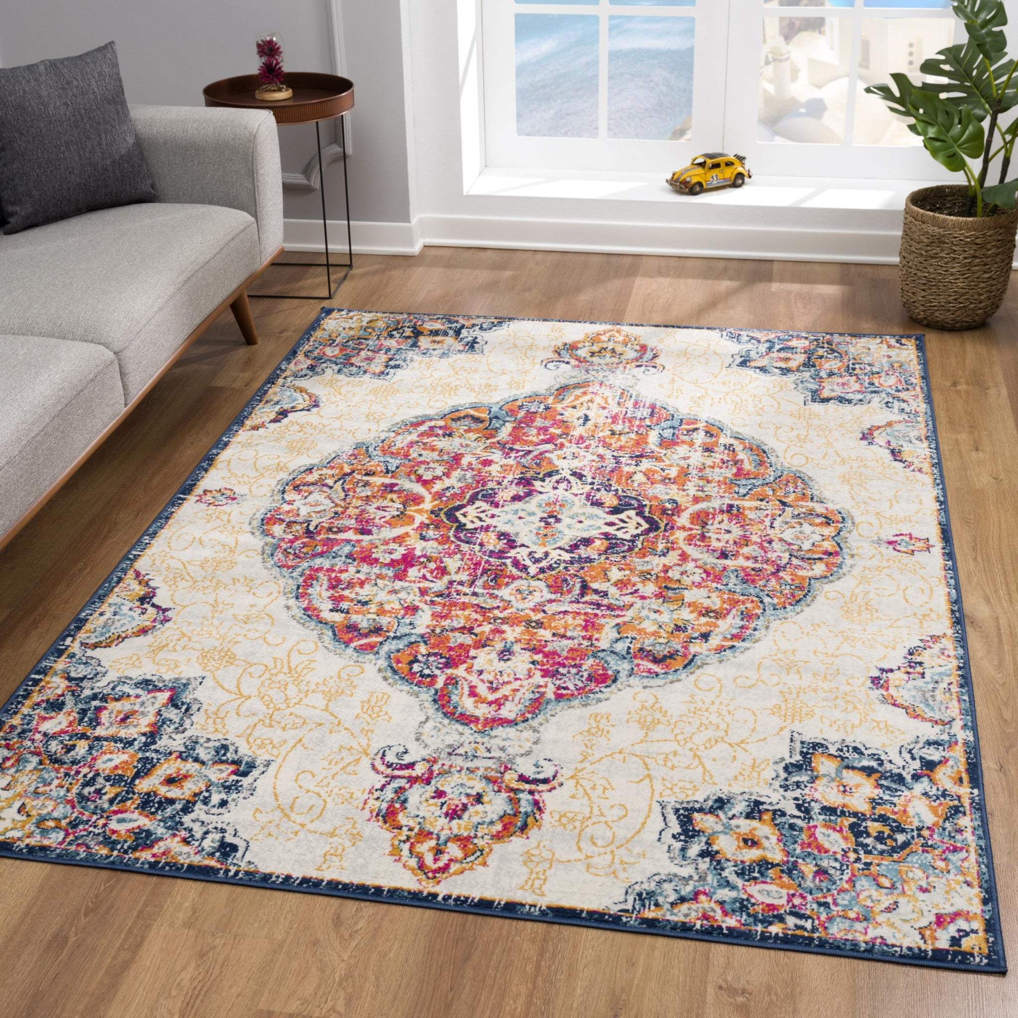 9' X 13' Cream Decorative Medallion Area Rug - Image 7
