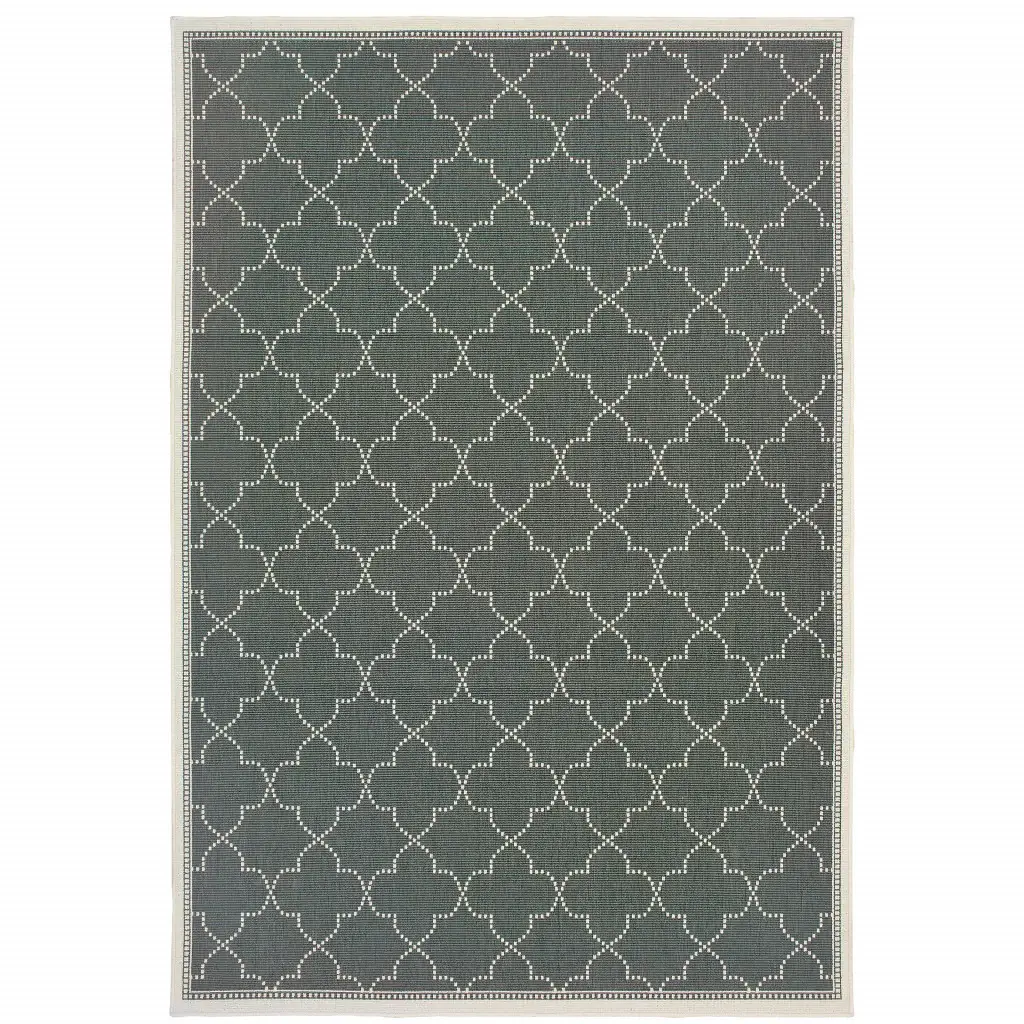 9' X 13' Gray and Ivory Geometric Stain Resistant Indoor Outdoor Area Rug