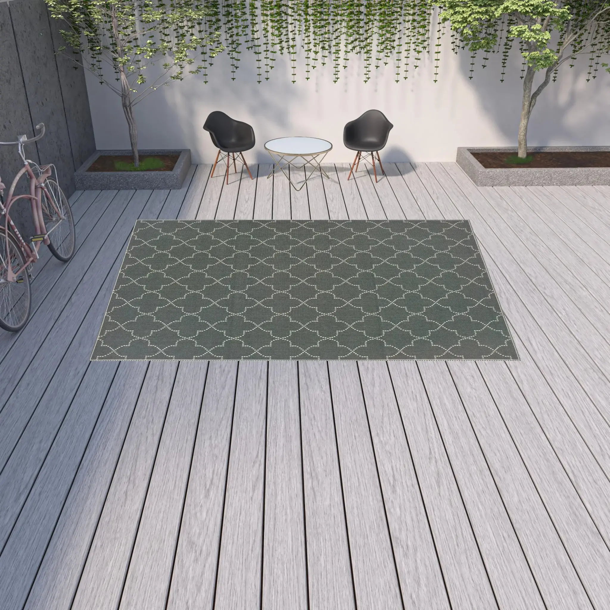9' X 13' Gray and Ivory Geometric Stain Resistant Indoor Outdoor Area Rug - Image 2