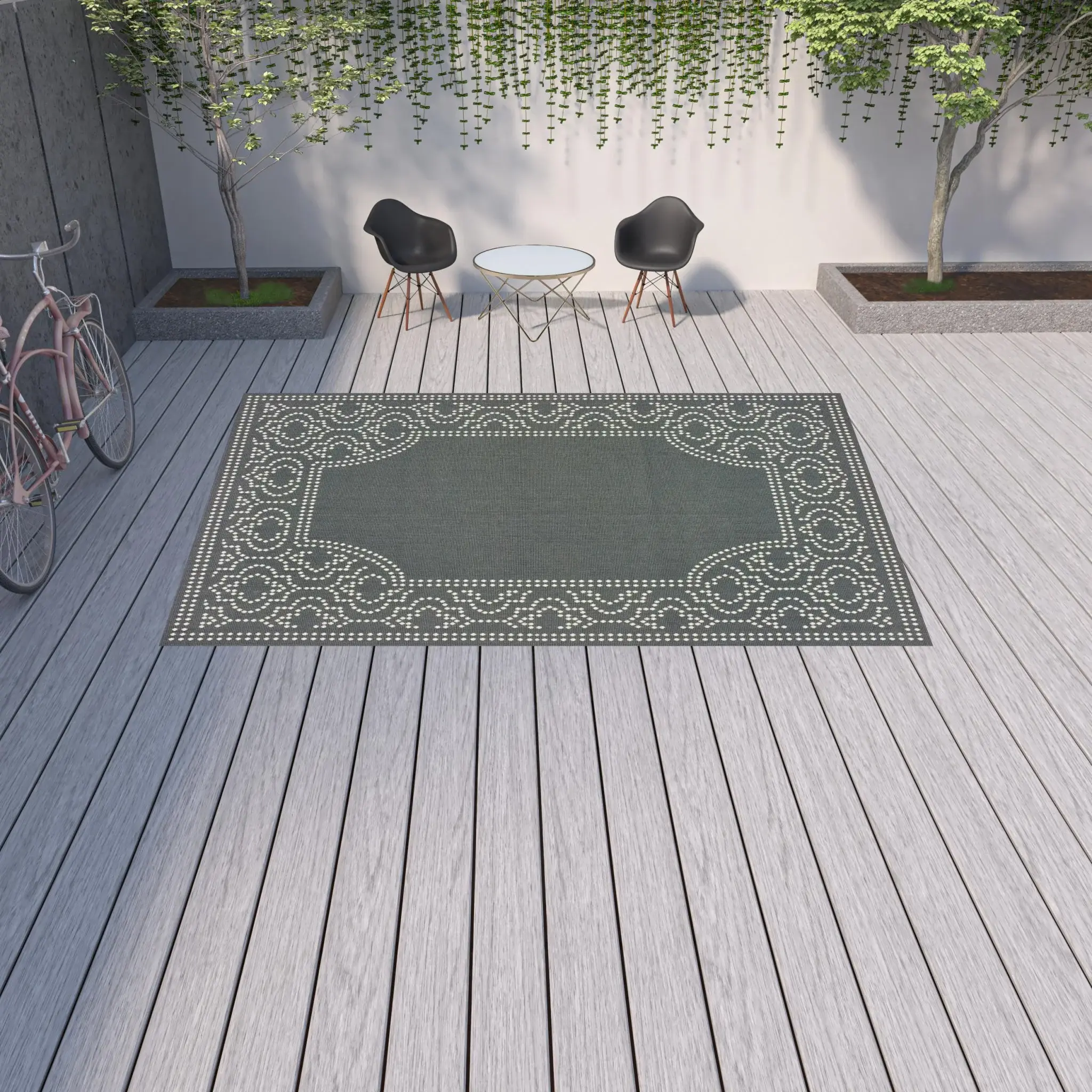 9' X 13' Gray and Ivory Stain Resistant Indoor Outdoor Area Rug - Image 2