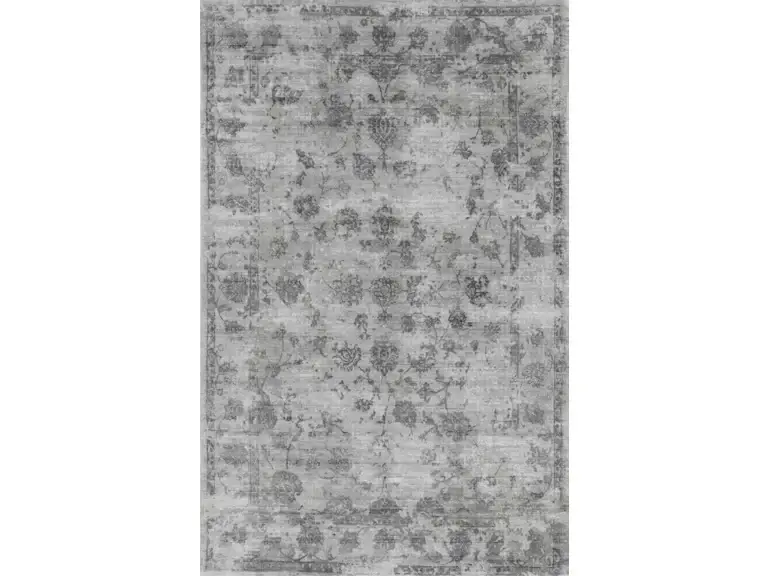 9' X 13' Gray Floral Vines Hand Loomed Distressed Area Rug - Image 2