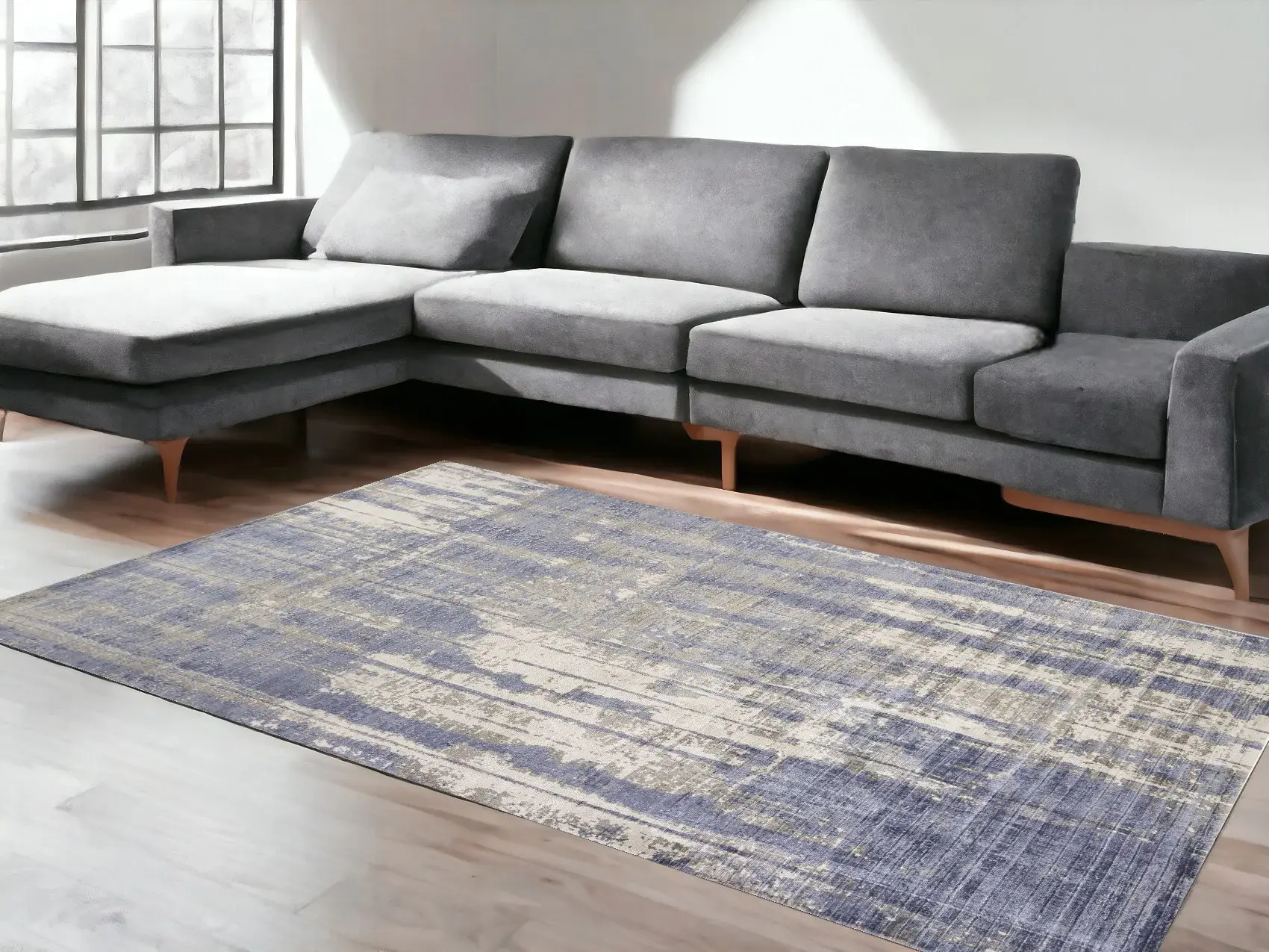 9' X 13' Grey Blue Hand Loomed Abstract Brushstroke Indoor Area Rug - Image 2