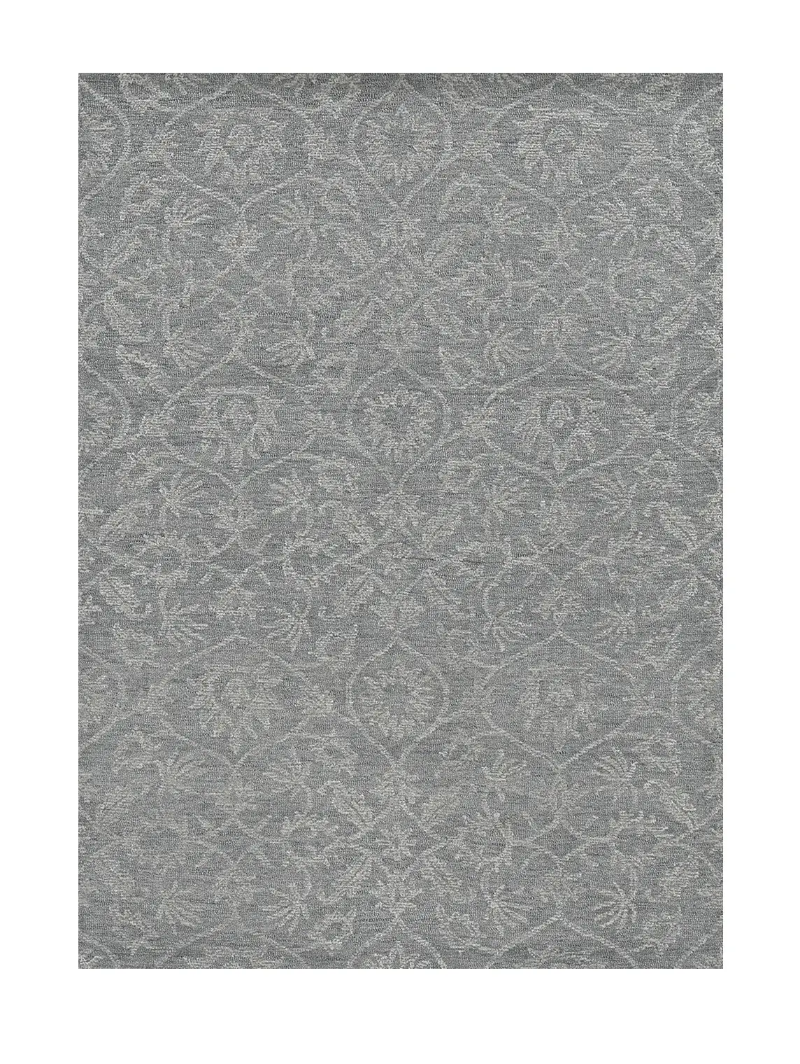 9' X 13' Grey Hand Tufted Space Dyed Floral Ogee Indoor Area Rug - Image 2