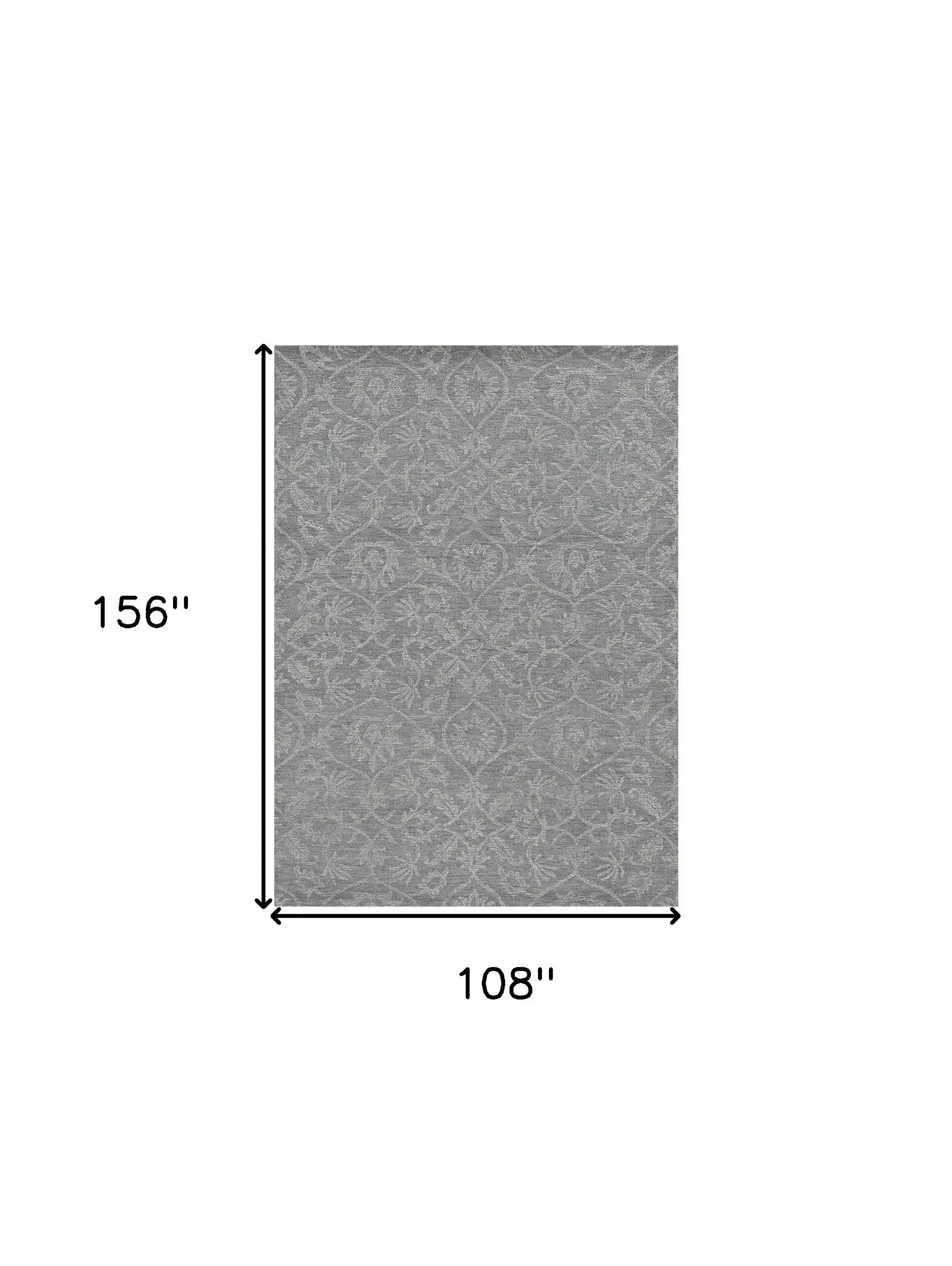 9' X 13' Grey Hand Tufted Space Dyed Floral Ogee Indoor Area Rug - Image 3