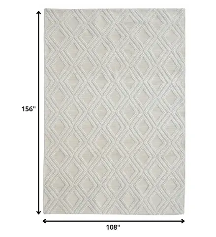 9' X 13' Ivory Diamond Lattice Modern Area Rug - Image 3
