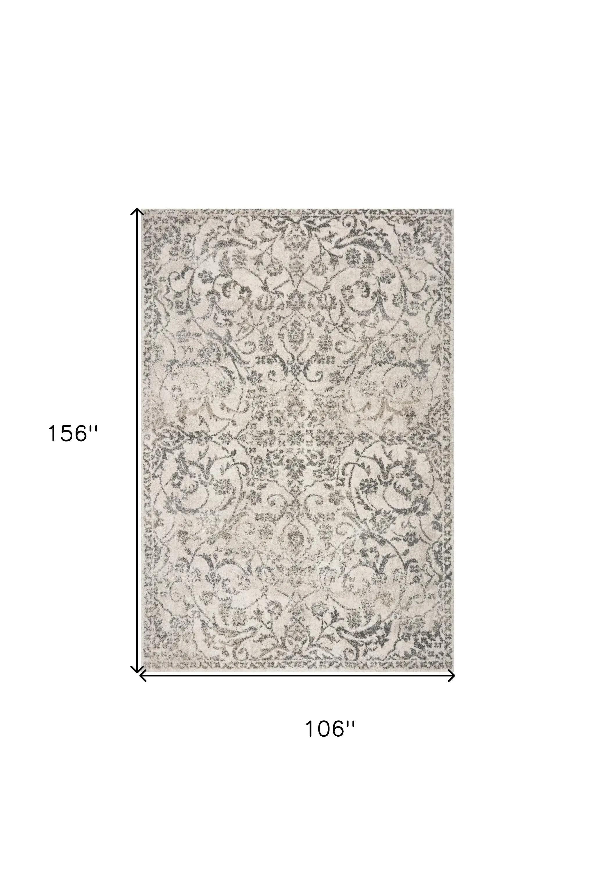 9' X 13' Ivory Machine Woven Distressed Floral Vines Indoor Area Rug - Image 3
