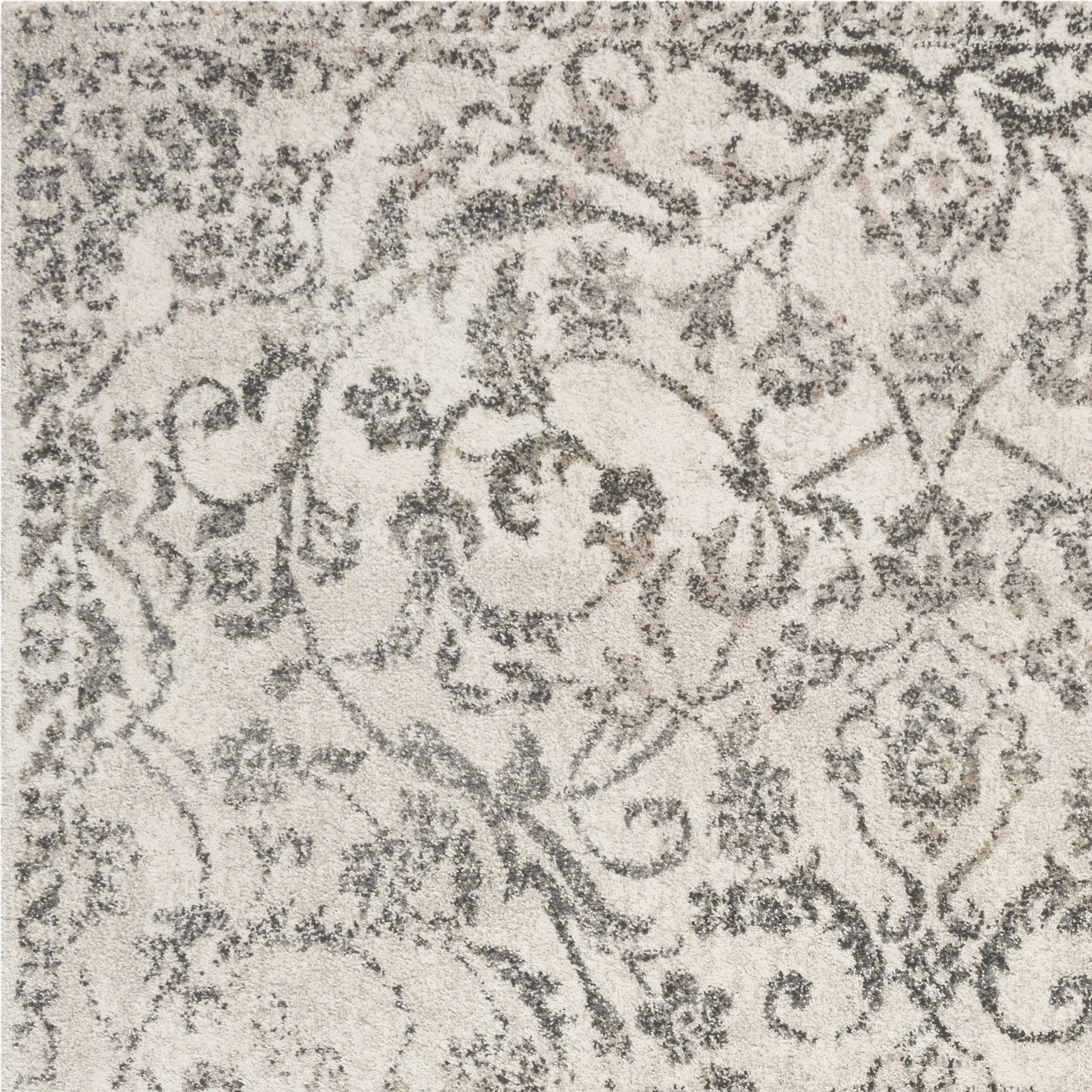 9' X 13' Ivory Machine Woven Distressed Floral Vines Indoor Area Rug - Image 4