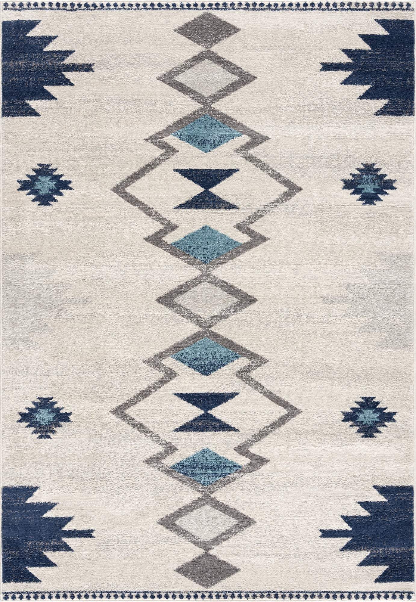 9' X 13' Navy and Ivory Tribal Pattern Area Rug - Image 2