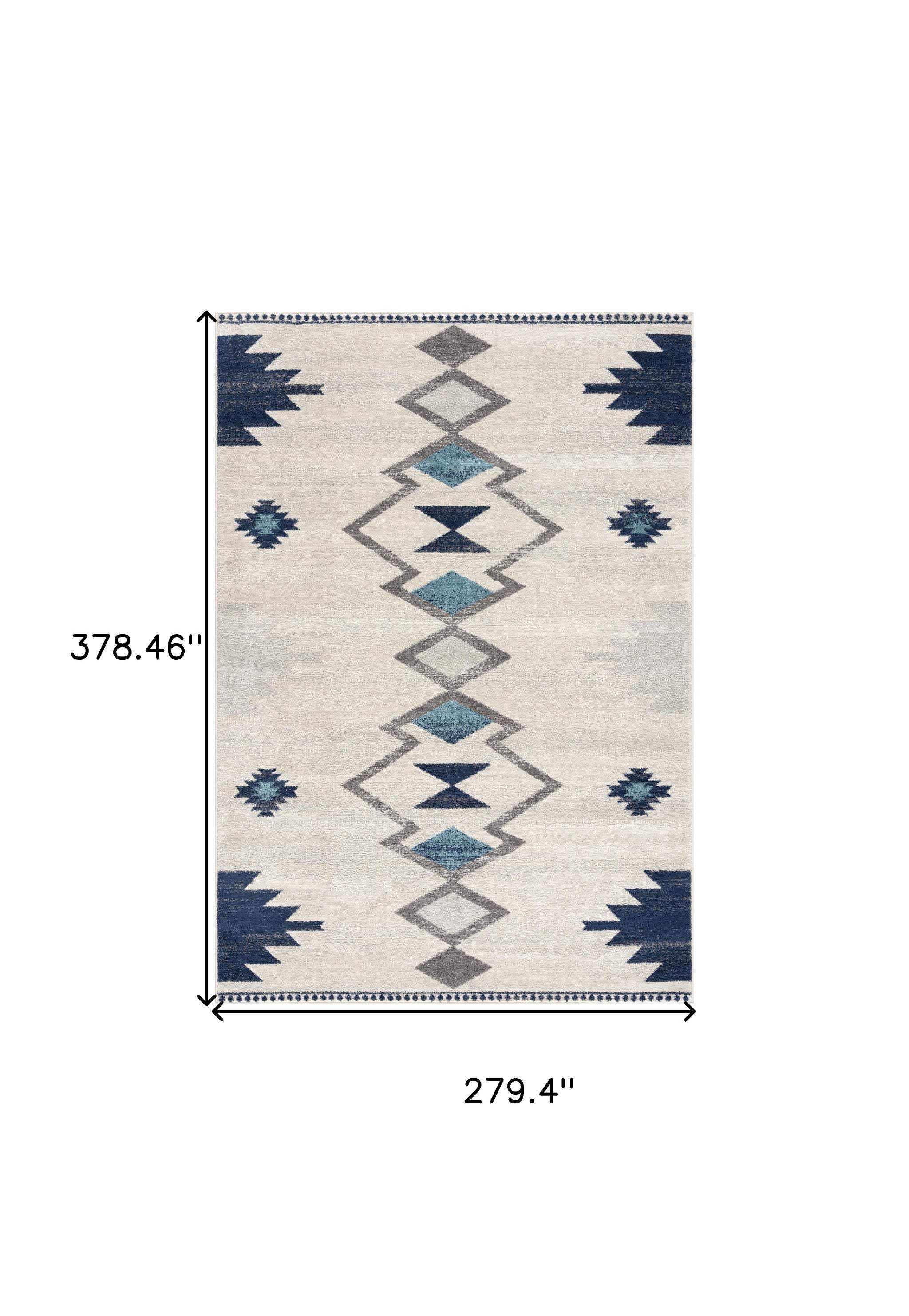 9' X 13' Navy and Ivory Tribal Pattern Area Rug - Image 3