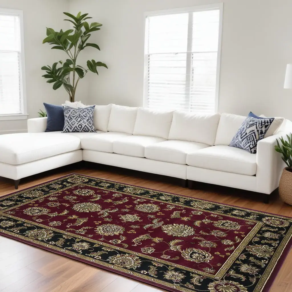9' X 13' Red and Black Area Rug