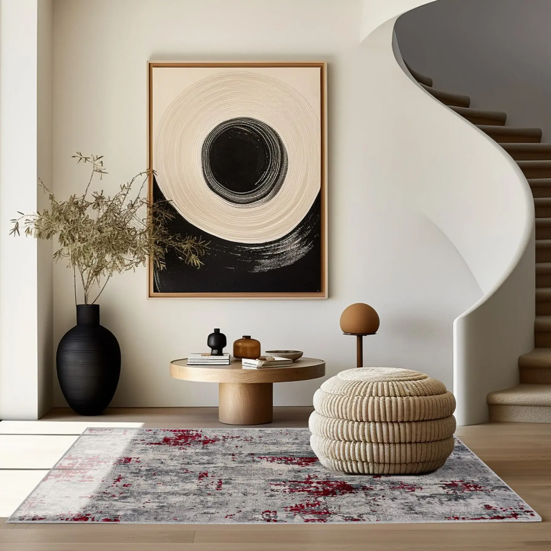 9' X 13' Red and Gray Modern Abstract Area Rug - Image 3
