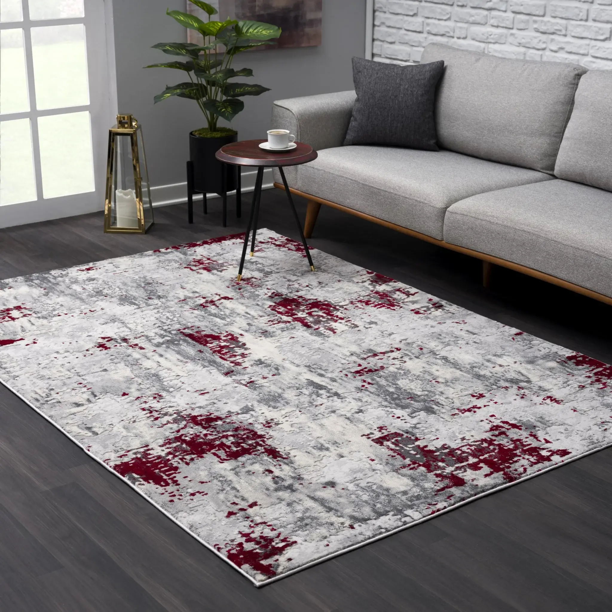 9' X 13' Red and Gray Modern Abstract Area Rug - Image 4
