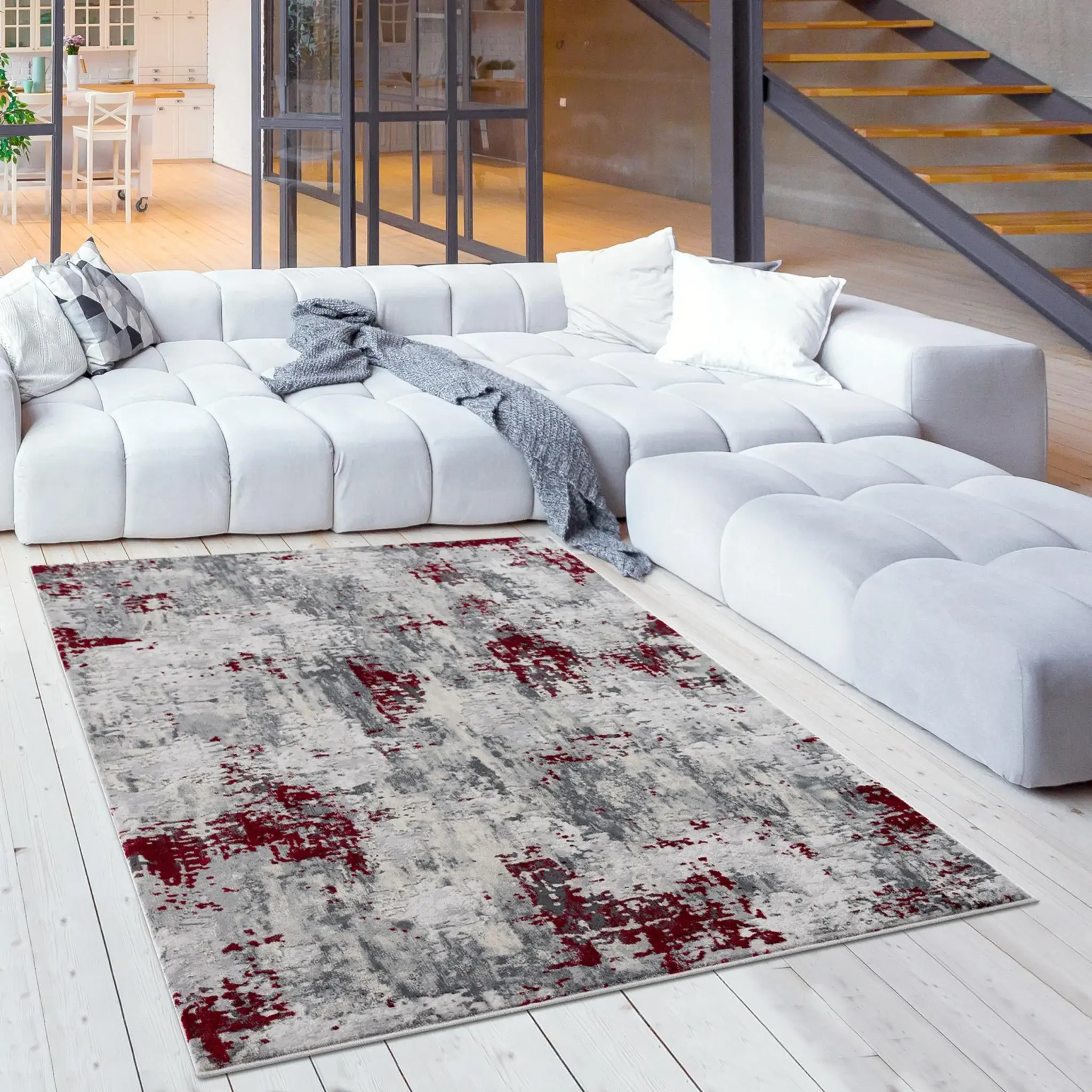 9' X 13' Red and Gray Modern Abstract Area Rug - Image 5