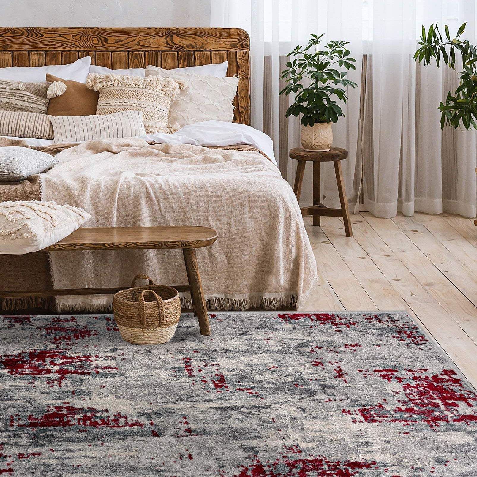 9' X 13' Red and Gray Modern Abstract Area Rug - Image 6