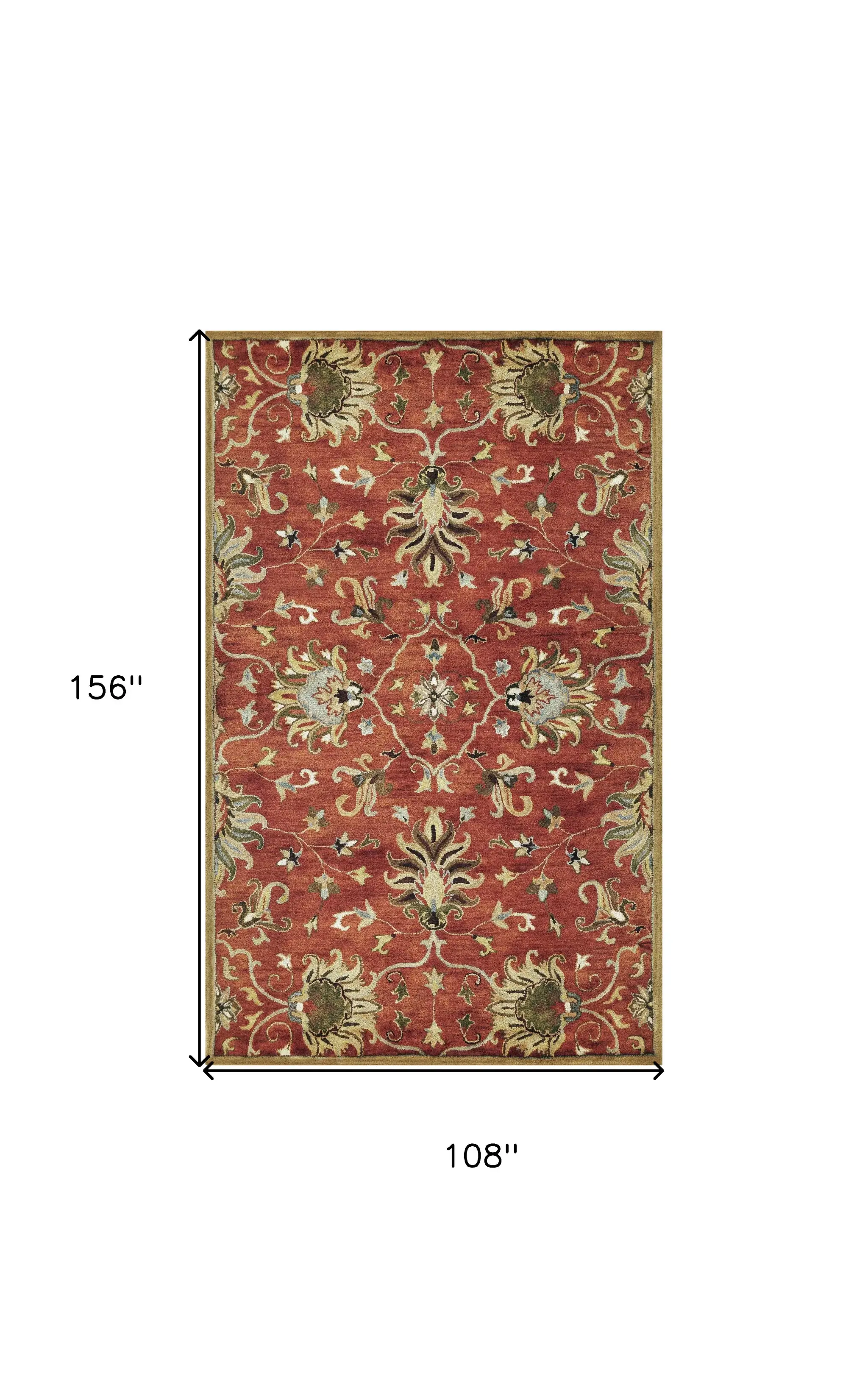 9' X 13' Sienna Orange Hand Tufted Traditional Floral Allover Indoor Area Rug - Image 3