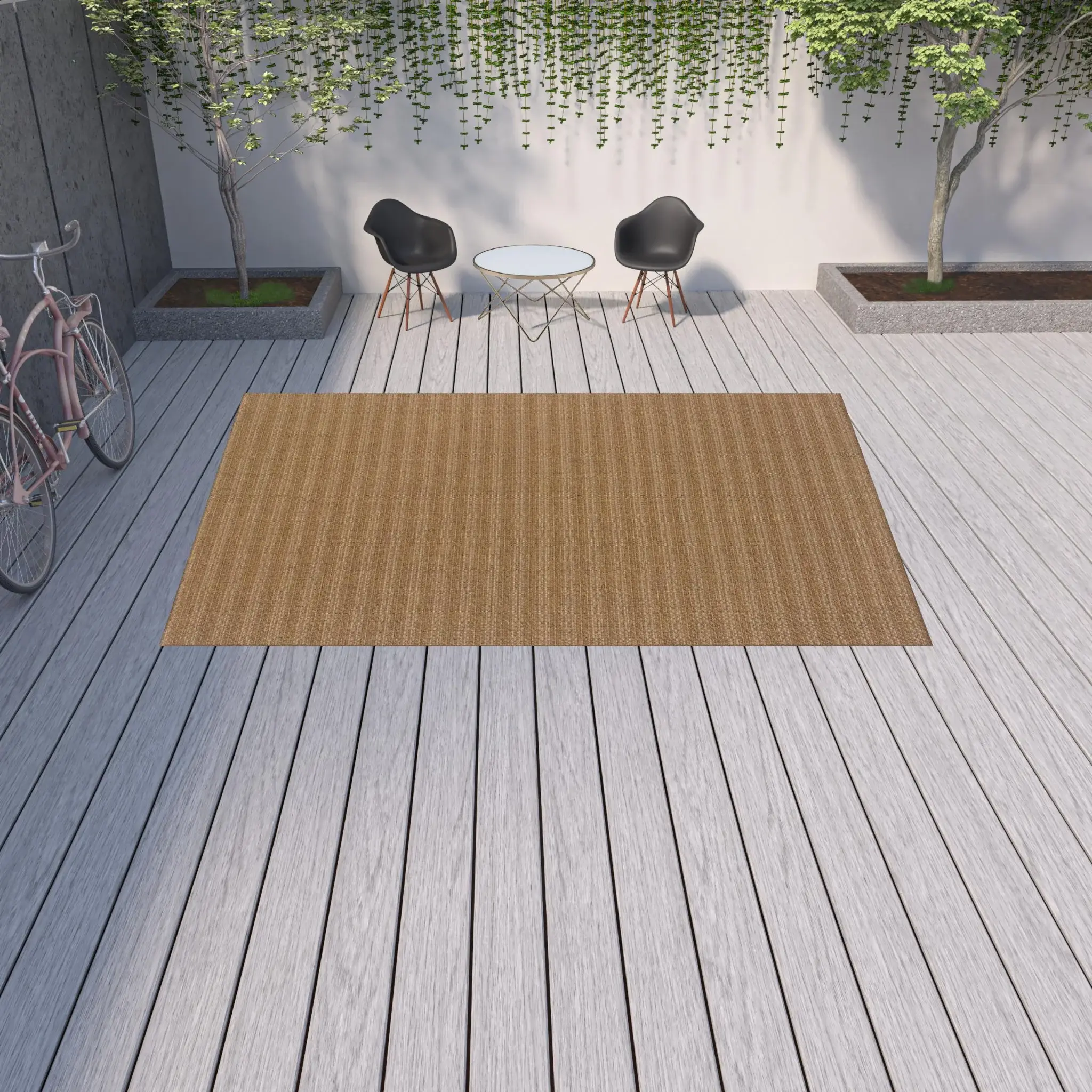 9' X 13' Tan Striped Stain Resistant Indoor Outdoor Area Rug - Image 2