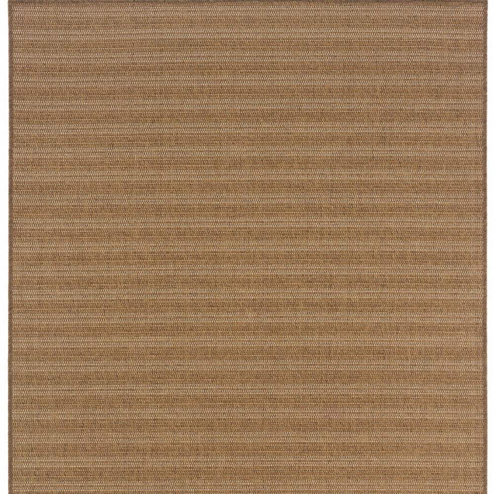 9' X 13' Tan Striped Stain Resistant Indoor Outdoor Area Rug - Image 4