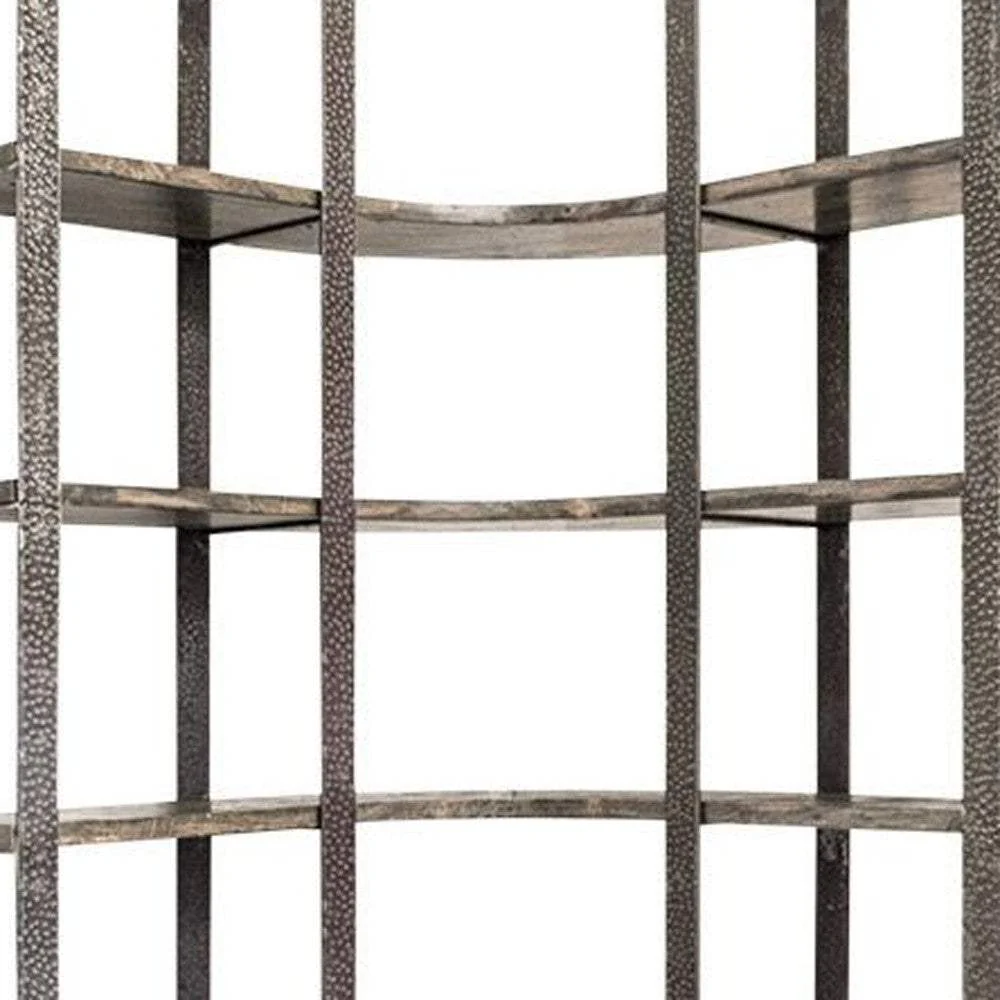 90" Black Iron Frame Curved Wooden Six Tier Shelving - Image 5