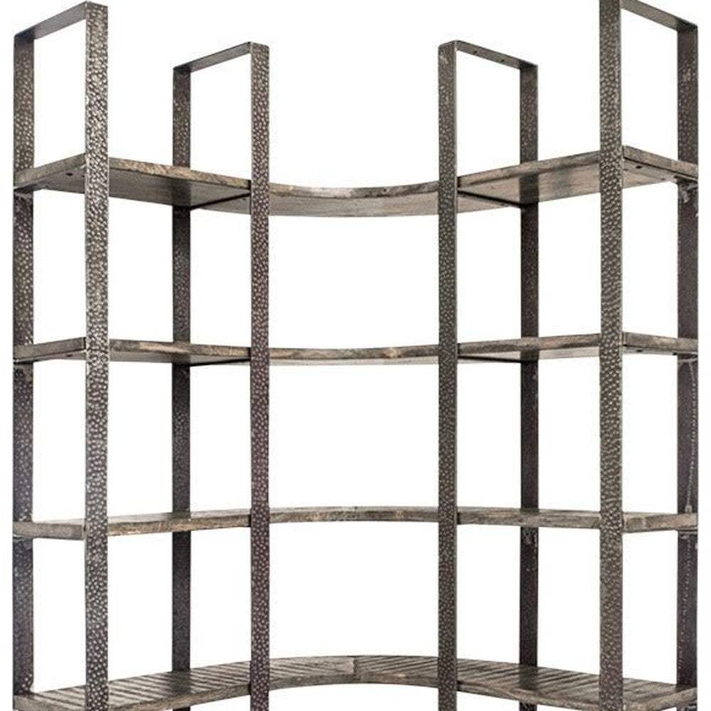 90" Black Iron Frame Curved Wooden Six Tier Shelving - Image 6