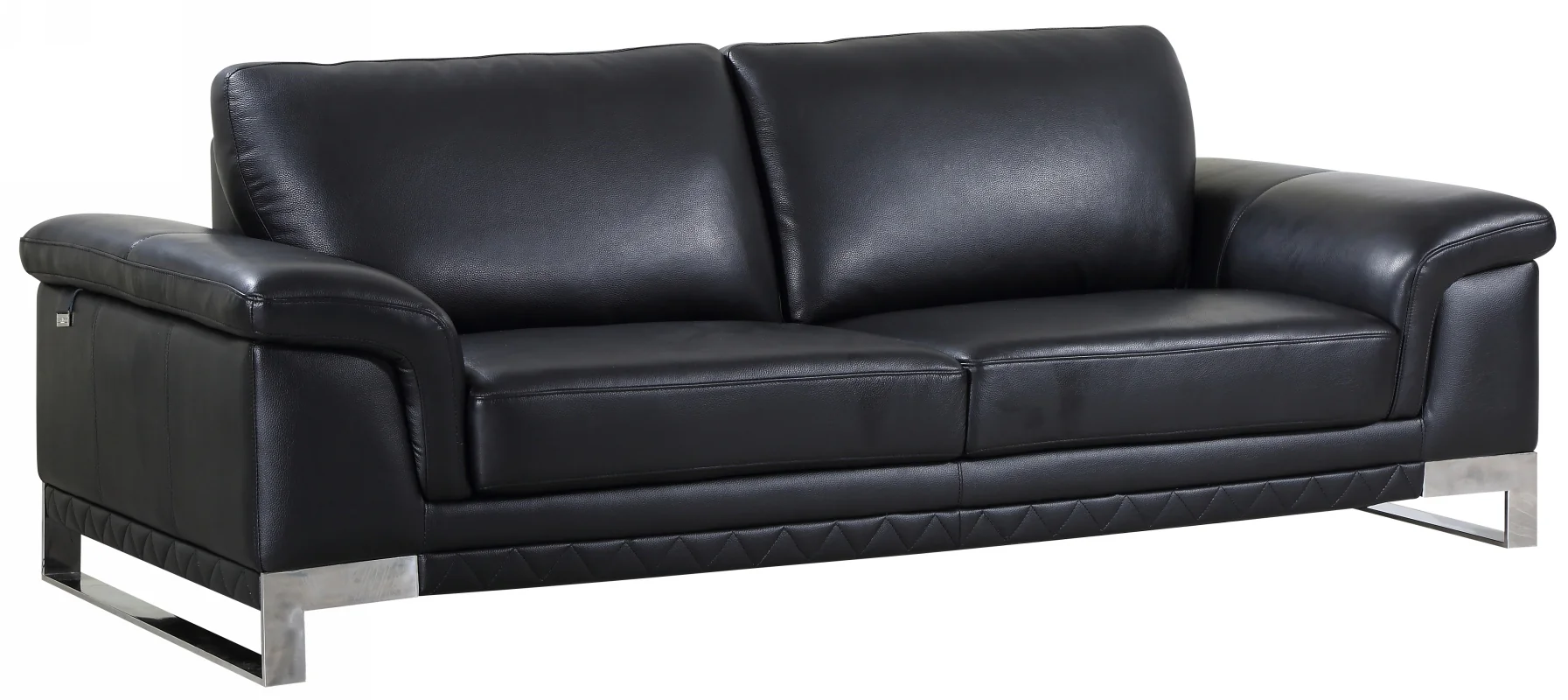 90" Black Italian Leather Sofa With Silver Legs - Image 2