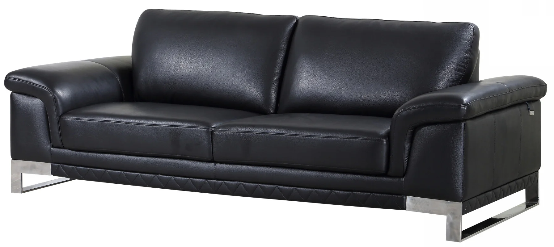 90" Black Italian Leather Sofa With Silver Legs - Image 4