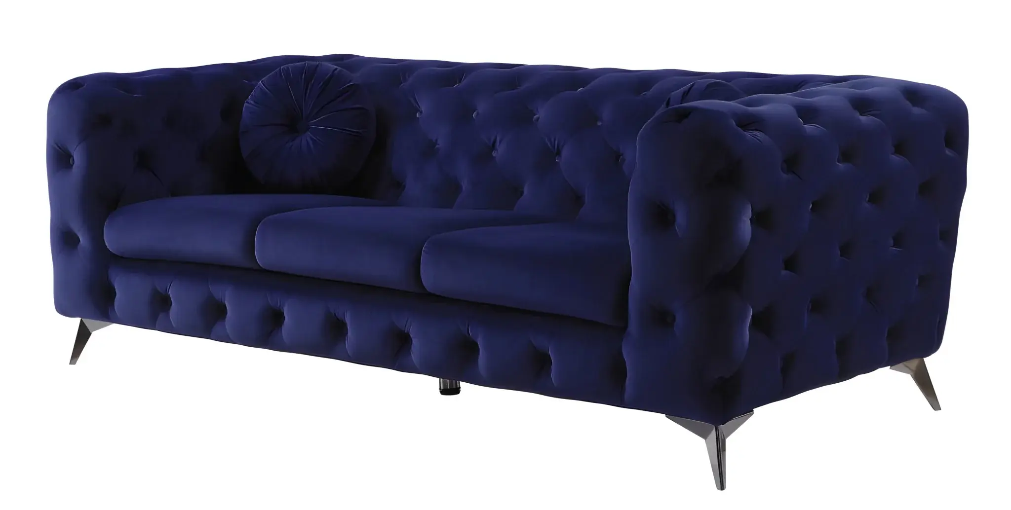 90" Blue Velvet Chesterfield Sofa With Silver Legs - Image 3