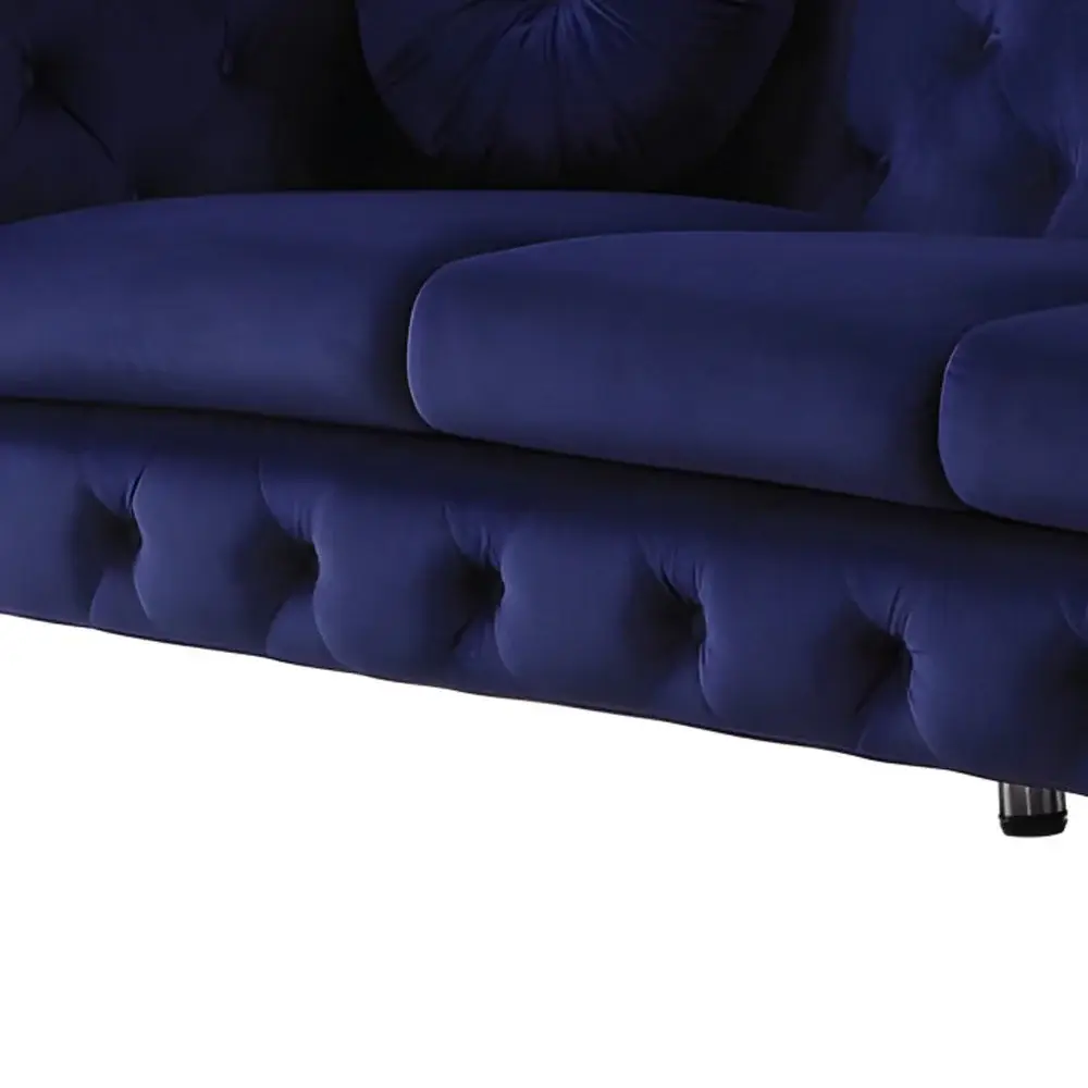 90" Blue Velvet Chesterfield Sofa With Silver Legs - Image 4