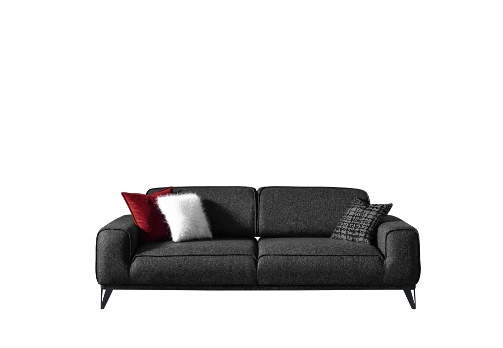 90" Dark Gray Linen Sleeper Sofa And Toss Pillows With Silver Legs - Image 2