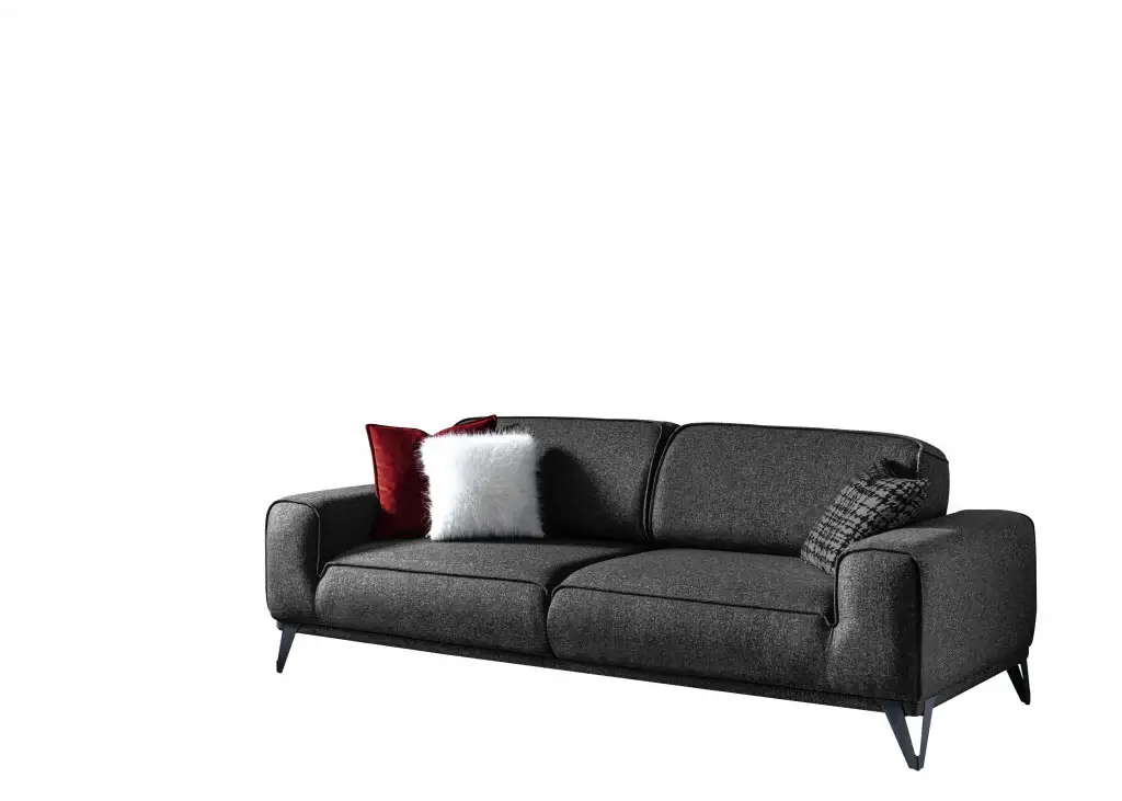 90" Dark Gray Linen Sleeper Sofa And Toss Pillows With Silver Legs - Image 3