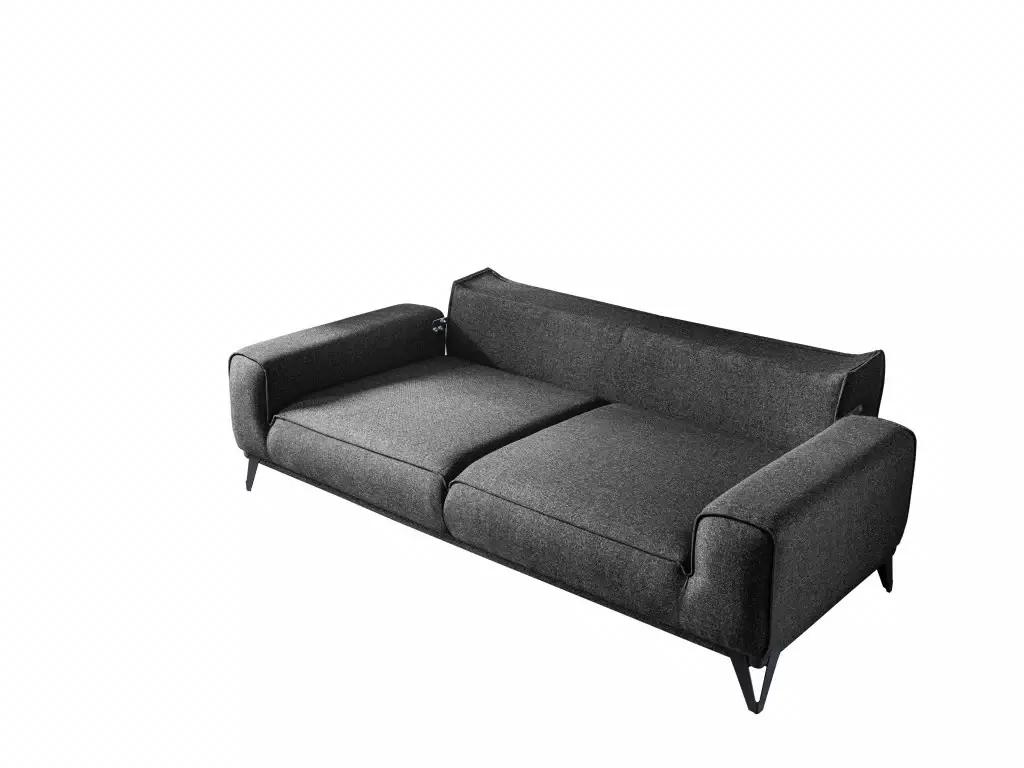 90" Dark Gray Linen Sleeper Sofa And Toss Pillows With Silver Legs - Image 4