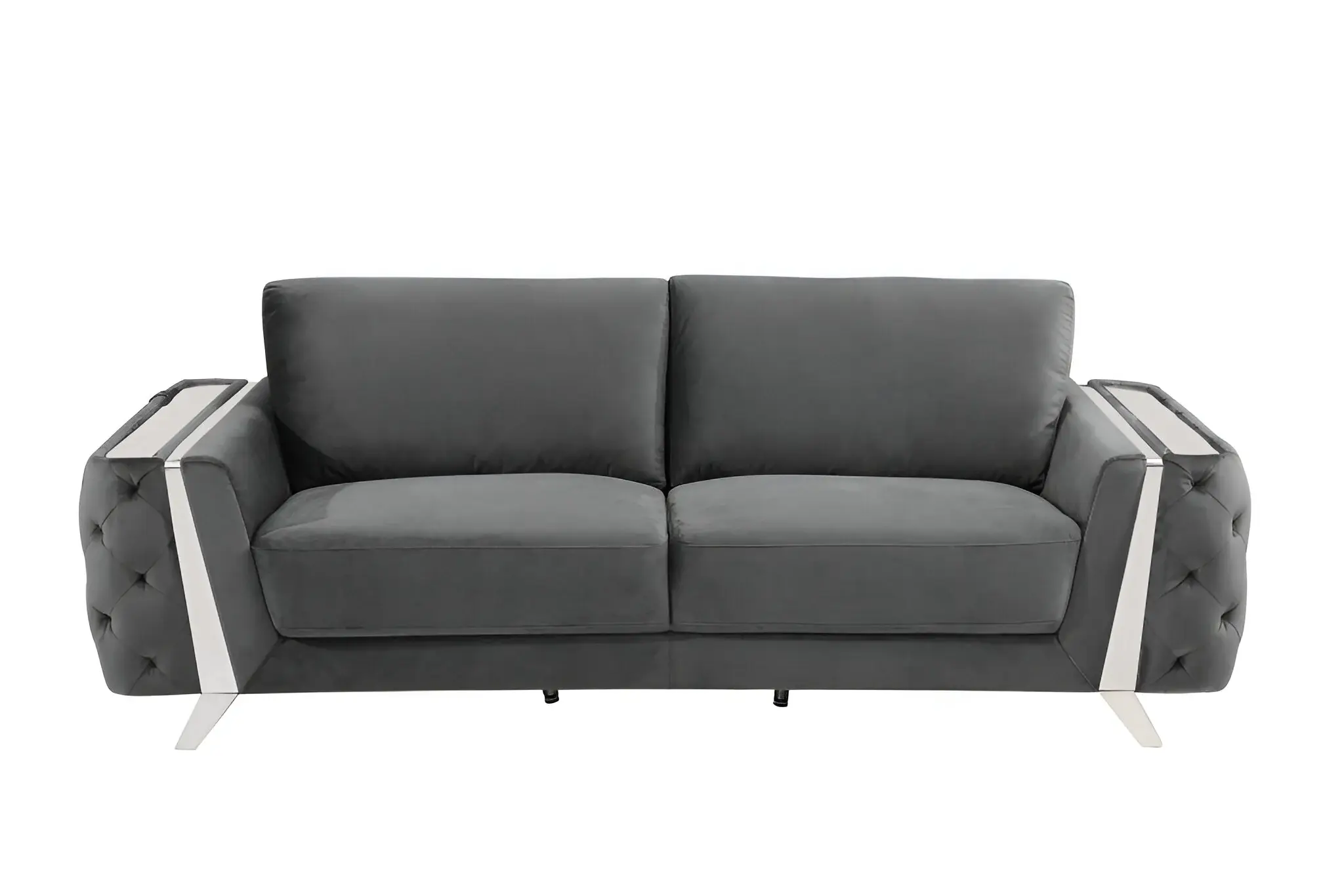 90" Gray Velvet Sofa With Silver Legs - Image 2