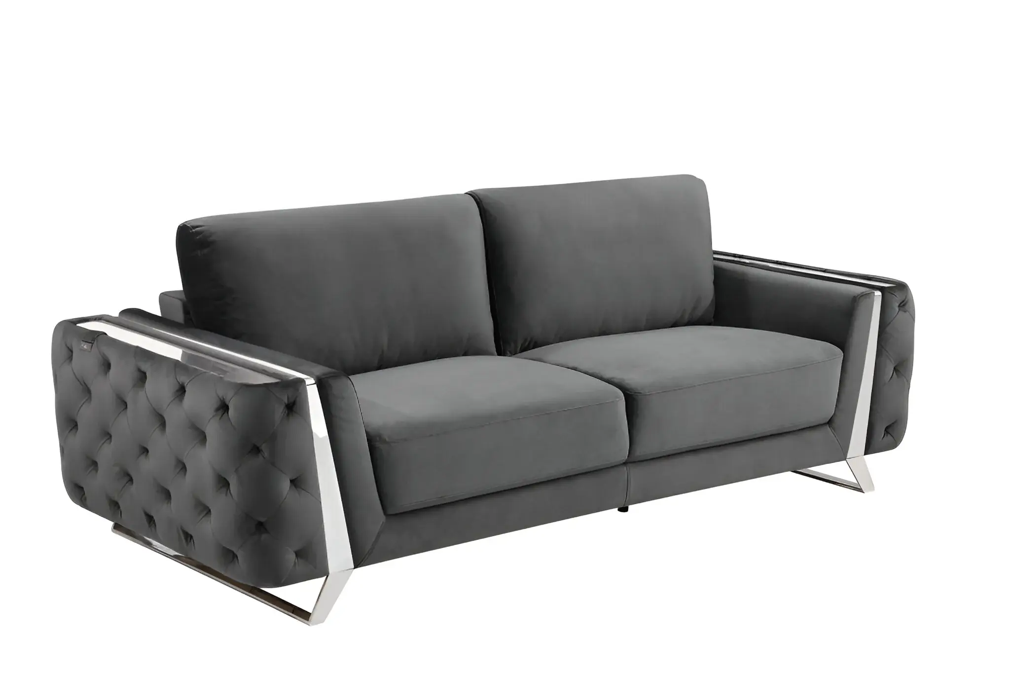 90" Gray Velvet Sofa With Silver Legs - Image 3