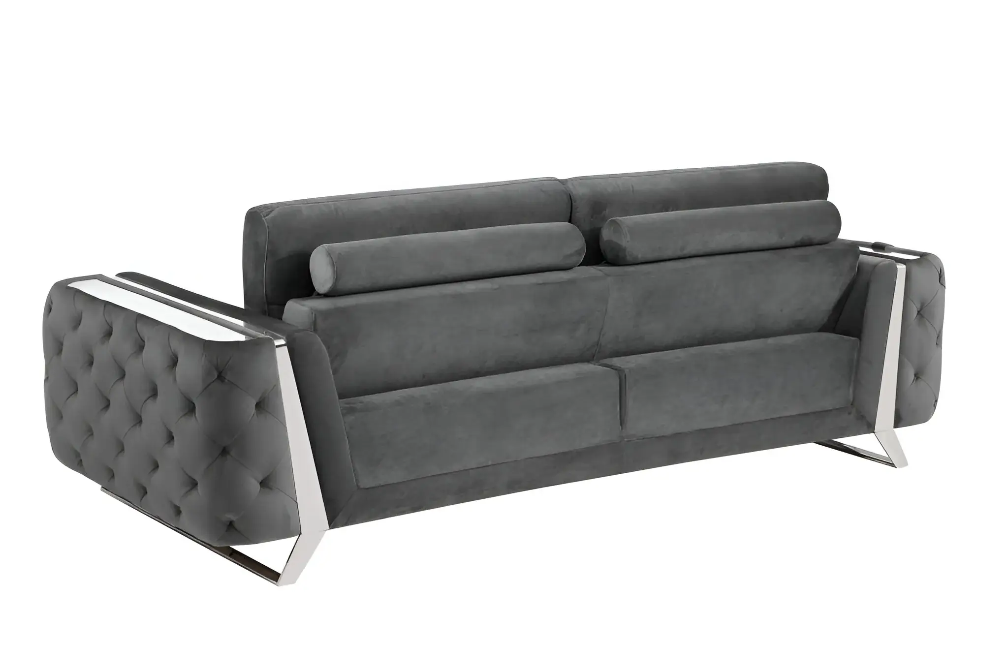 90" Gray Velvet Sofa With Silver Legs - Image 4