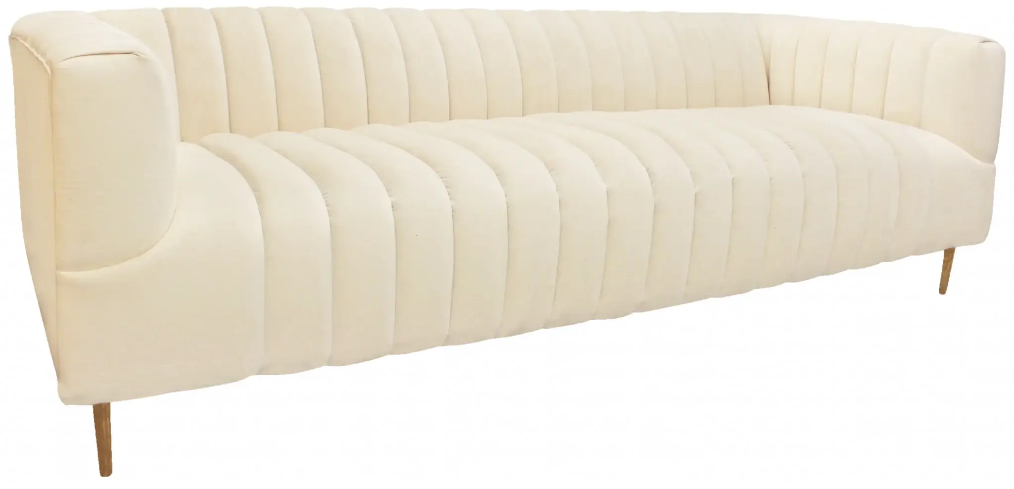 90" Ivory Velvet Sofa And Toss Pillows With Gold Legs - Image 4