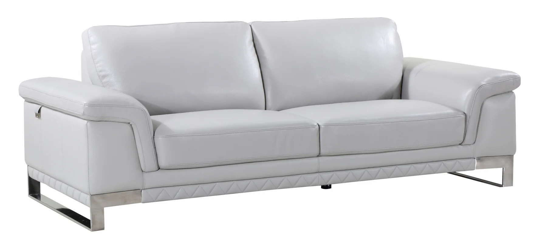 90" Light Gray Italian Leather Sofa With Silver Legs - Image 2