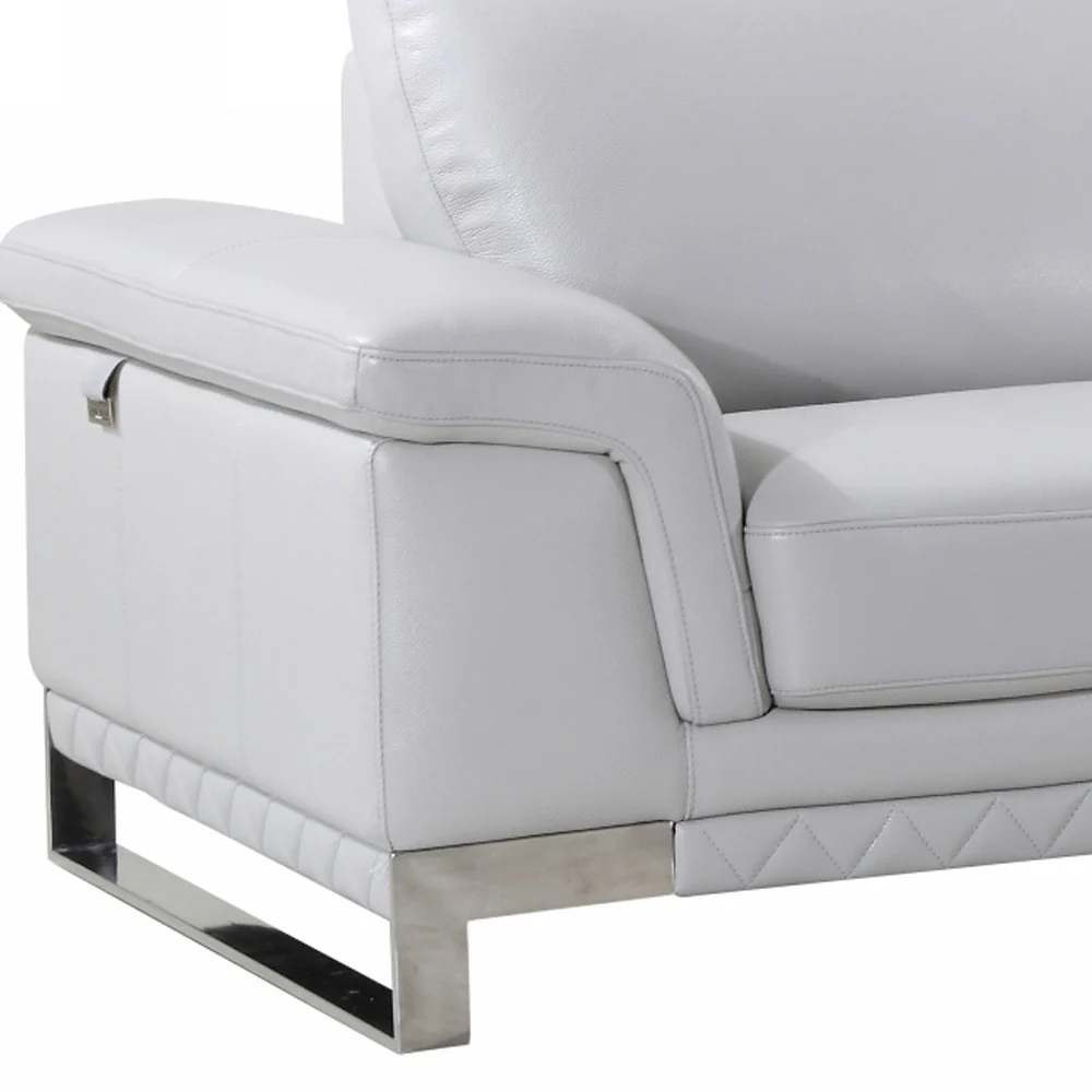 90" Light Gray Italian Leather Sofa With Silver Legs - Image 3