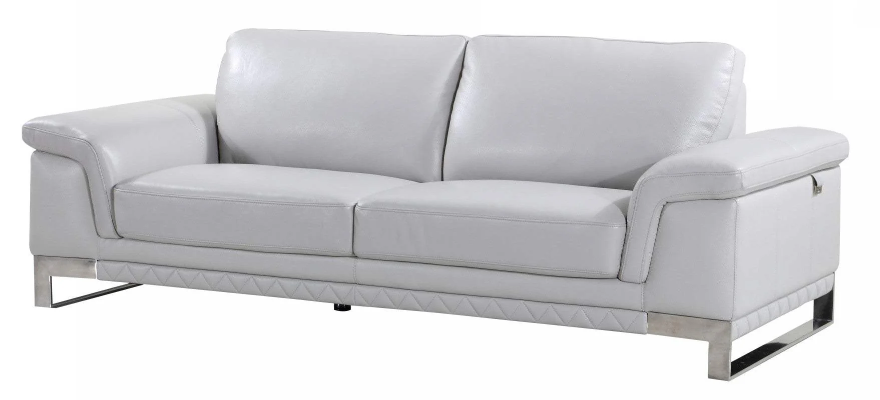 90" Light Gray Italian Leather Sofa With Silver Legs - Image 4