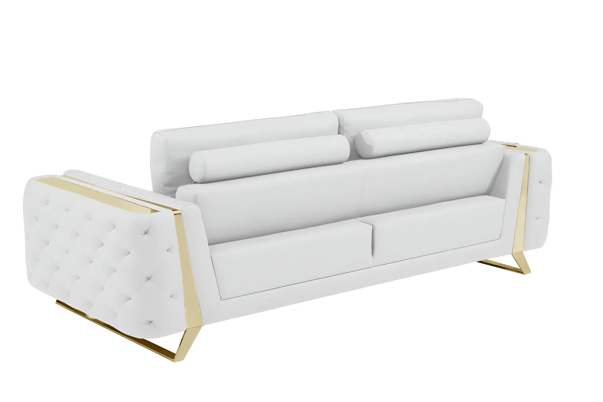 90" White Italian Leather Sofa With Gold Legs - Image 4