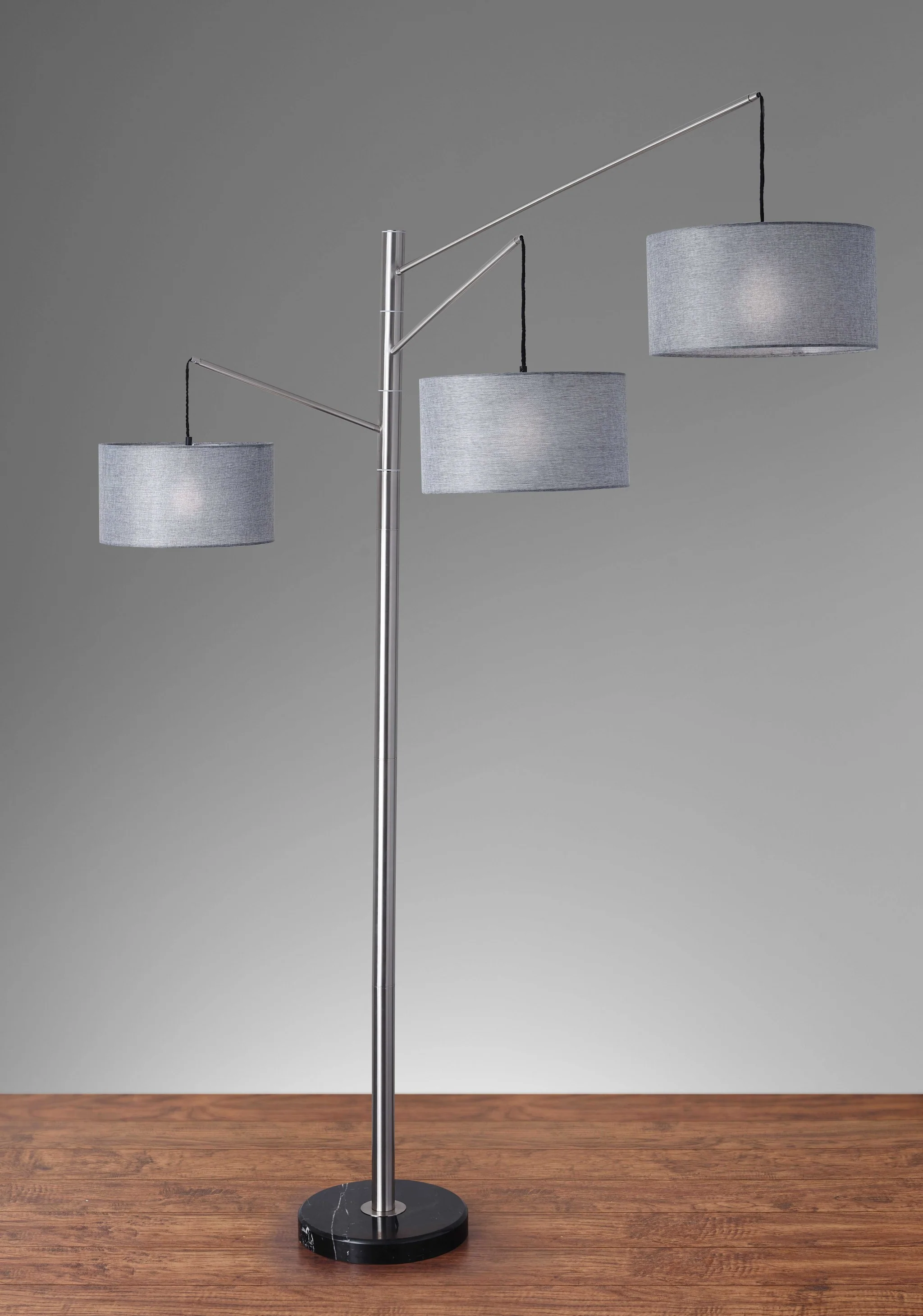 91" Black Three Light Tree Floor Lamp With Gray Solid Color Drum Shade - Image 7