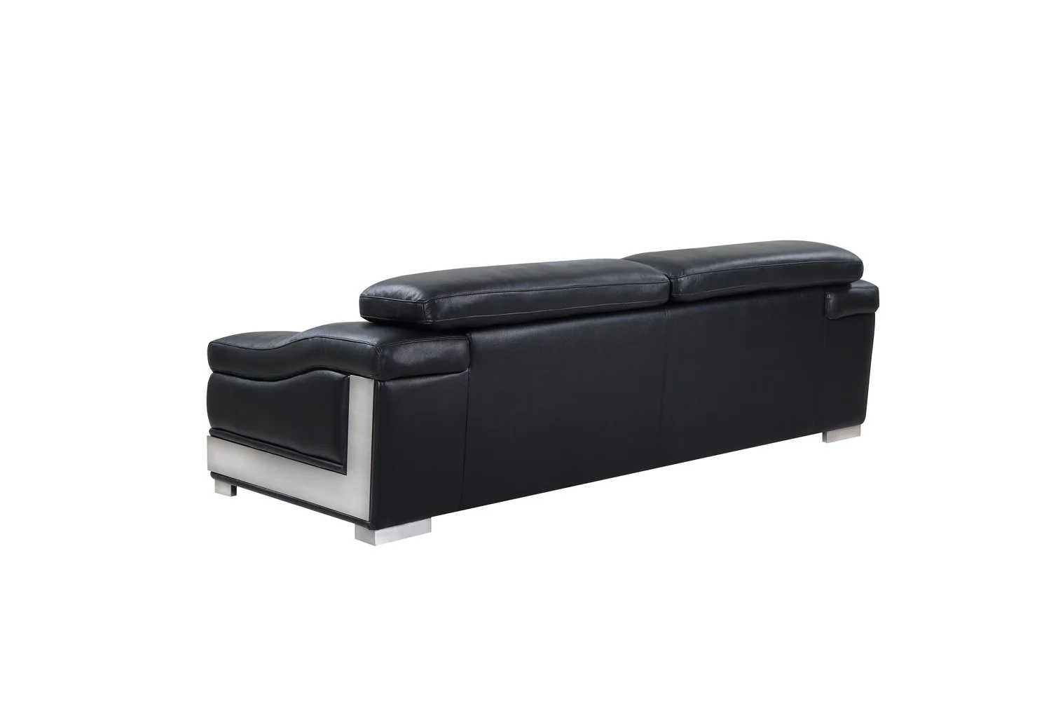 92" Black Italian Leather Sofa With Silver Legs - Image 4
